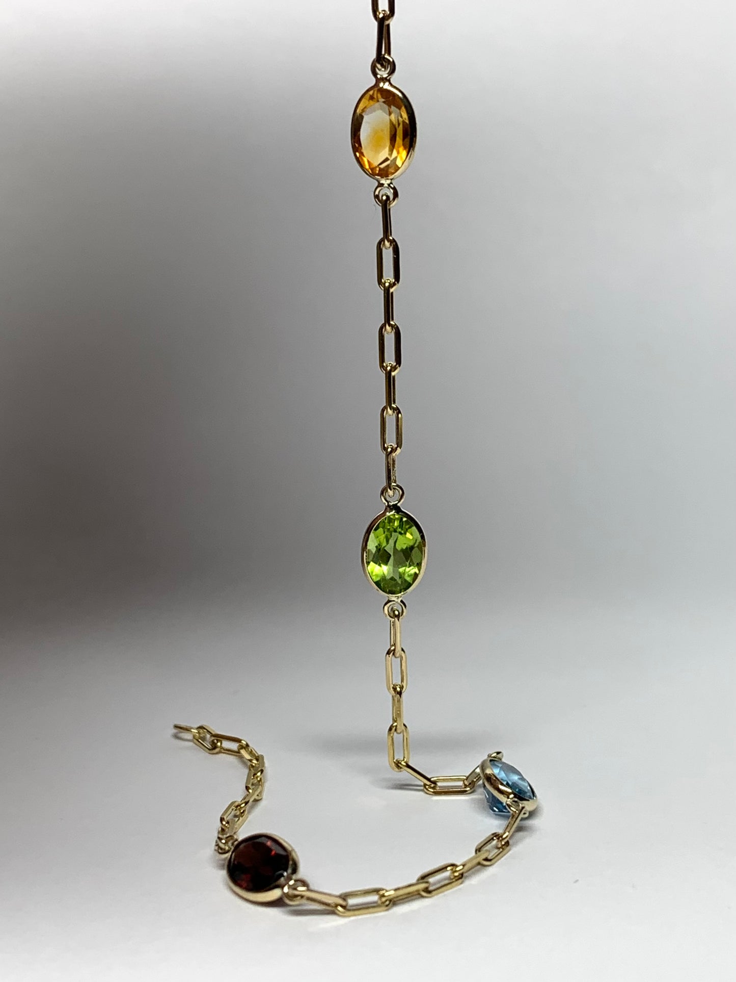 10k Solid Yellow Gold Bracelet, Multi Color Gemstones