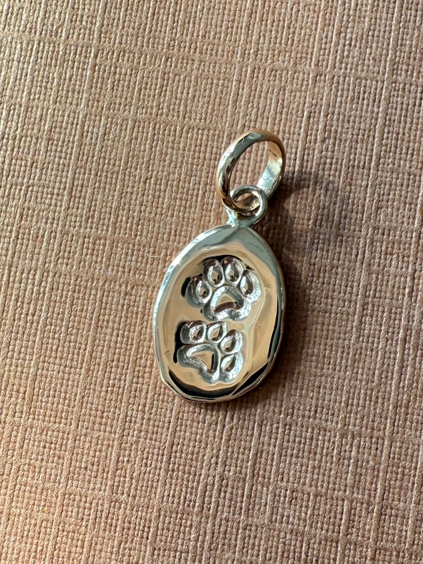 14K Solid Yellow Gold Nugget “Paws” Mini Pendant, Tiny Charm