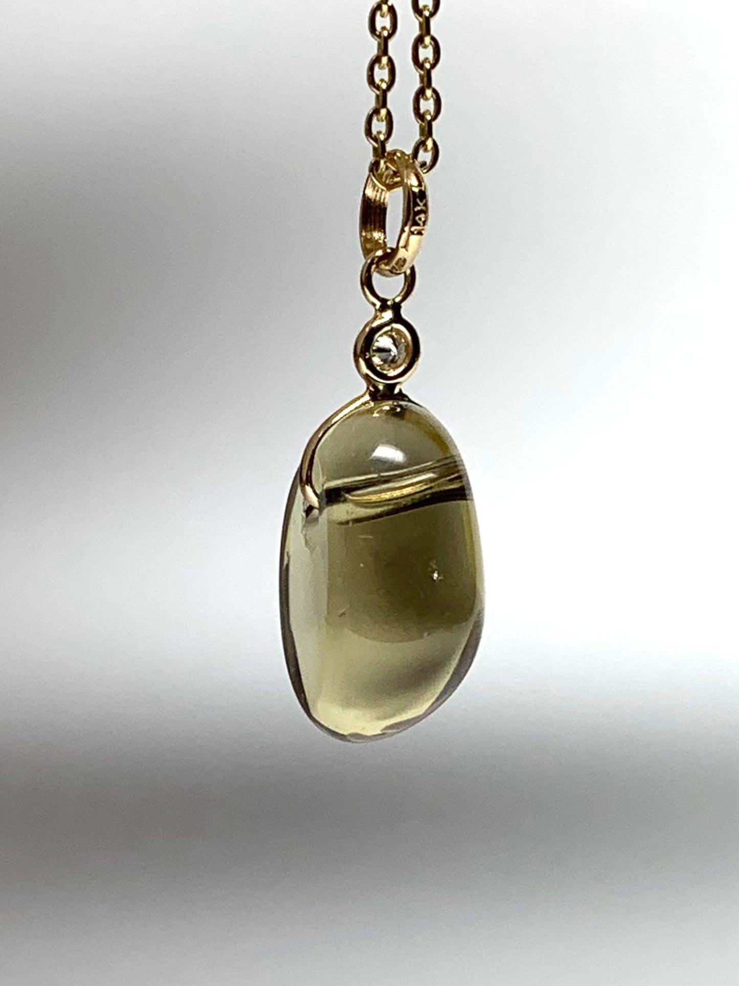 14k Solid Yellow Gold, Diamond, Lemon Quartz Tumbled Nugget Bead Pendant, Mini Size