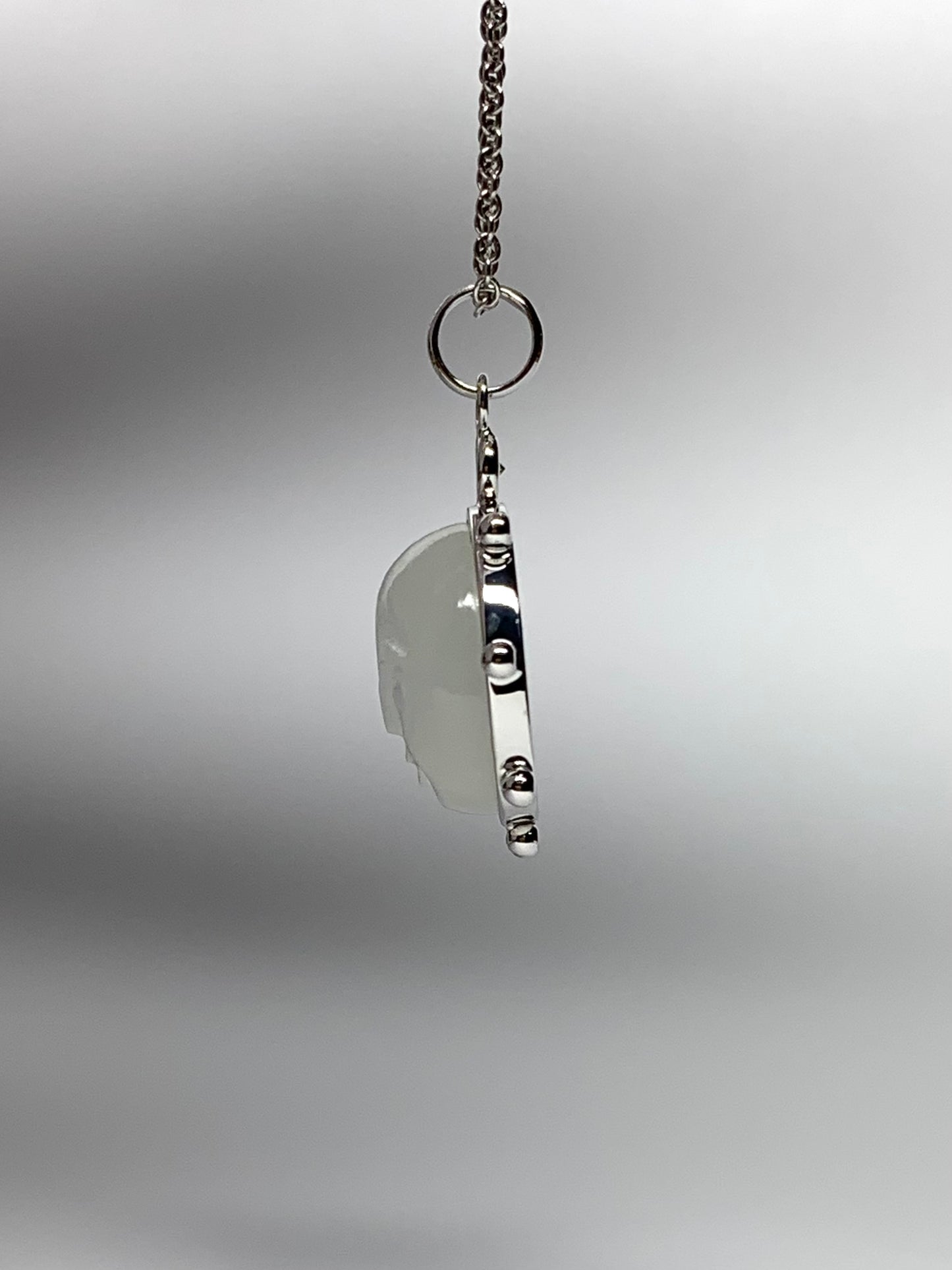 14k Solid White Gold, White Moonstone, Diamond “Sun” Pendant, Small Size