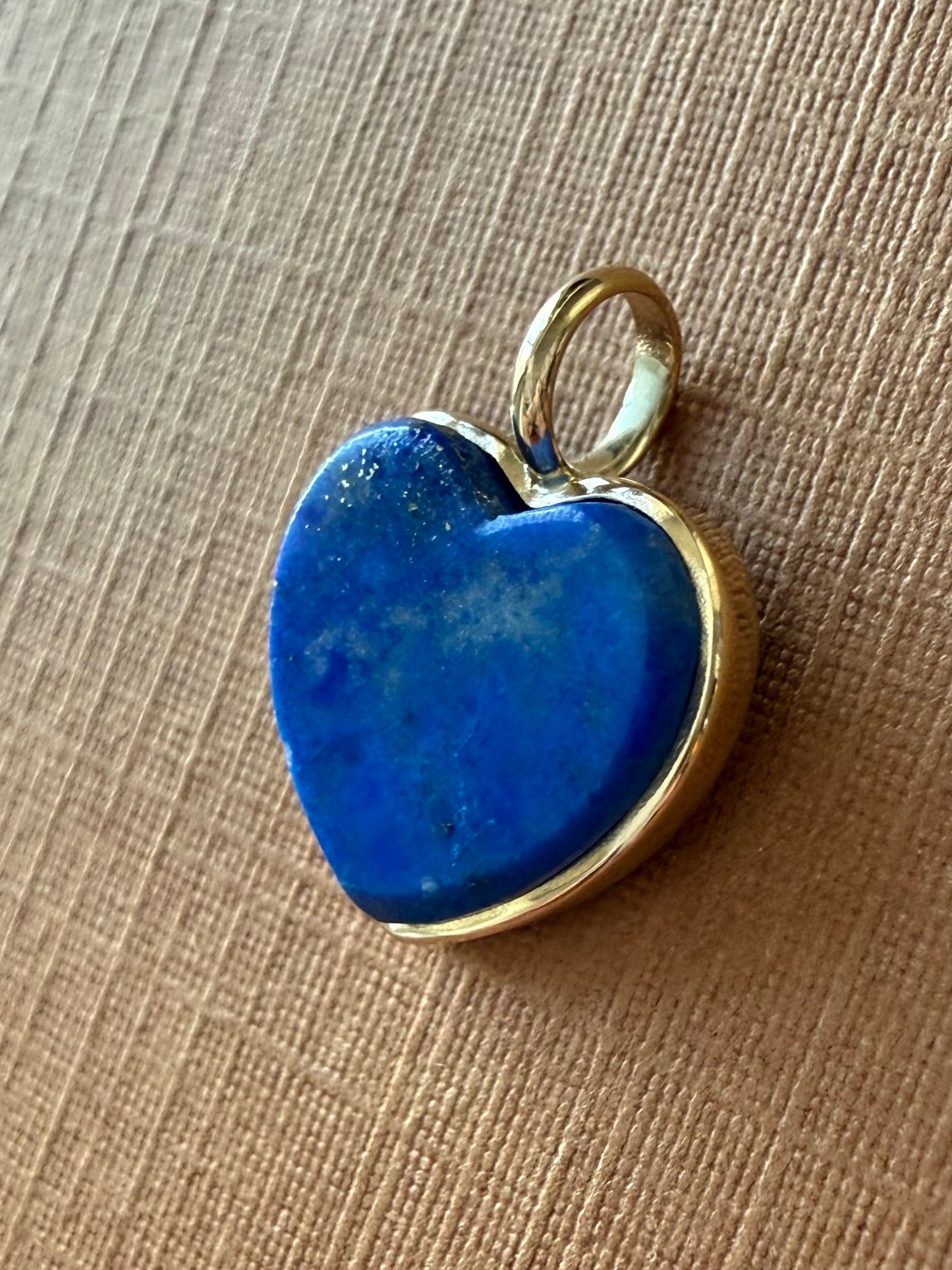 14k Solid Yellow Gold, Blue Lapis Lazuli “Heart” Mini Pendant