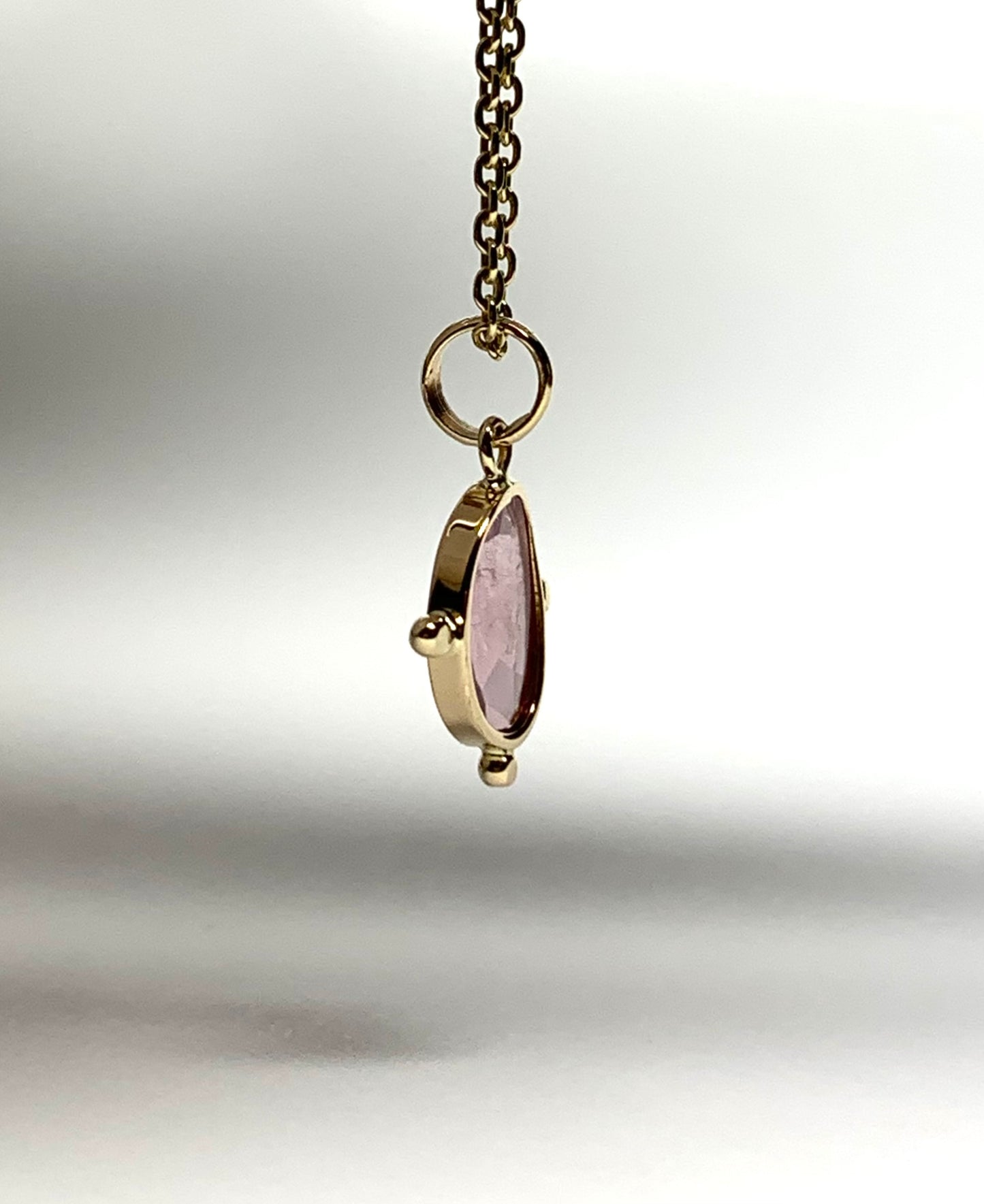 14k Solid Yellow Gold, Natural Pink Tourmaline Pendant, Gold Dots