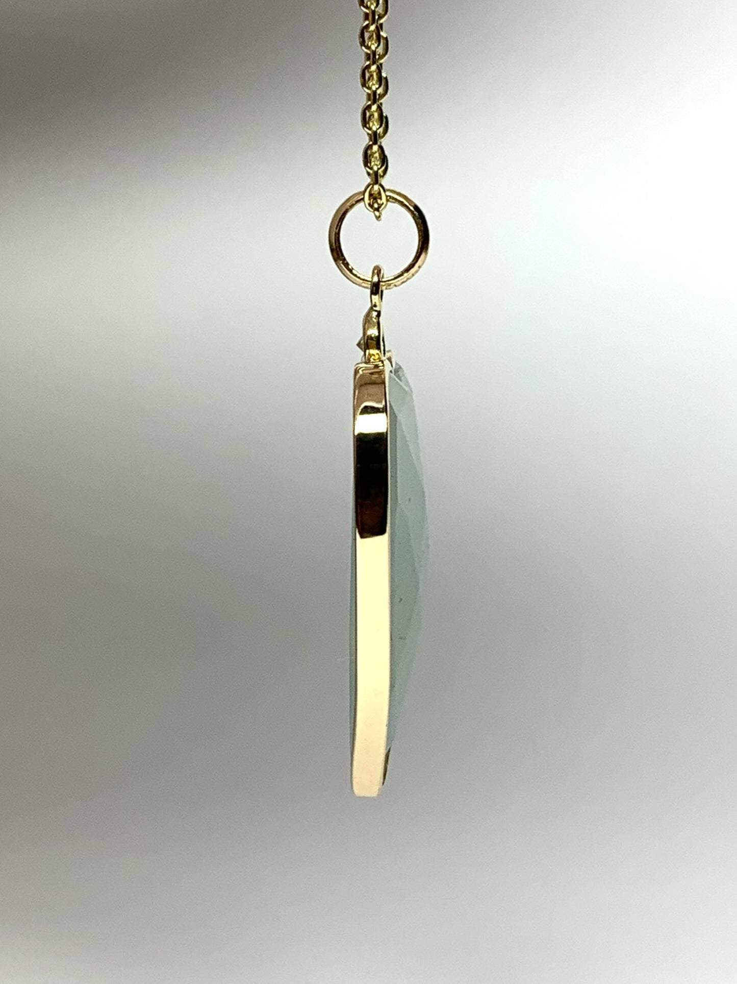 14k Solid Yellow Gold, Diamond, Pale Blue Aquamarine “Heart” Pendant