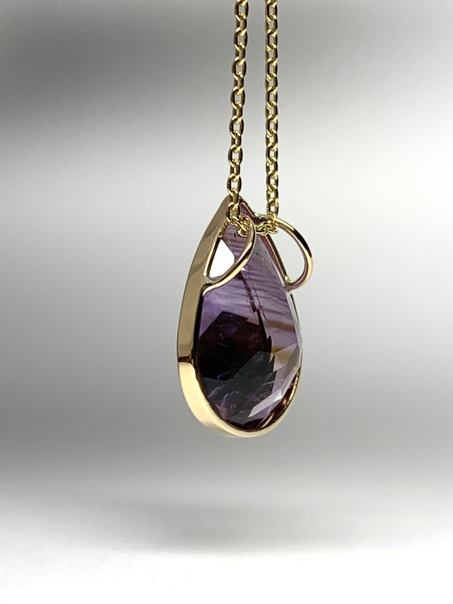 14k Solid Yellow Gold, Purple Amethyst Slider Pendant, Pear Shaped