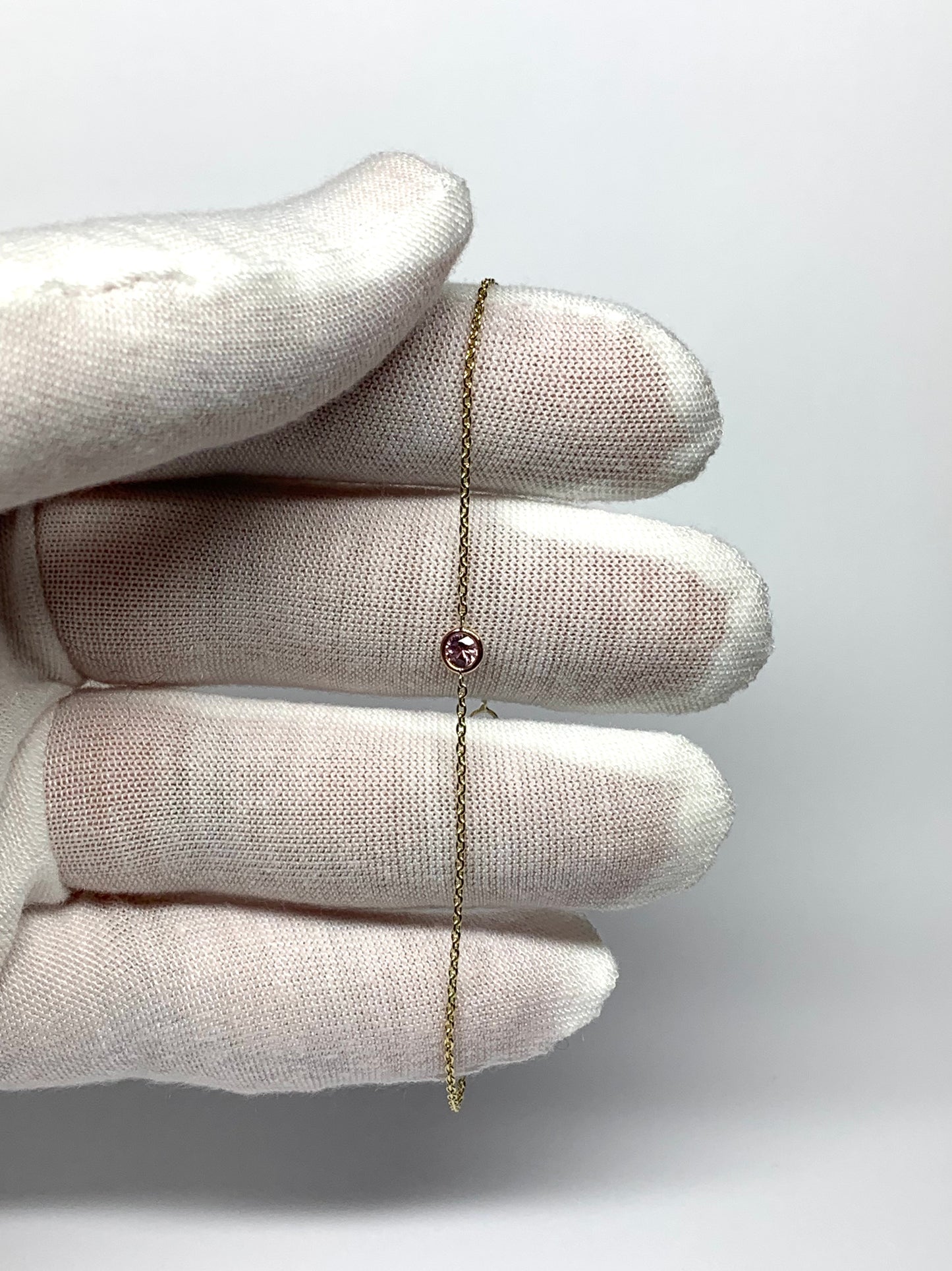 14k Solid Yellow Gold Bracelet, Pink Sapphire Single Stone