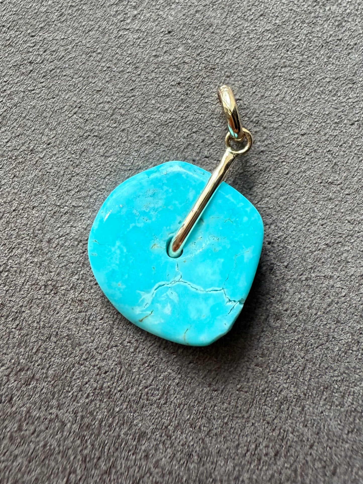 14K Solid Yellow Gold, Blue Turquoise “Donut” Mini Pendant
