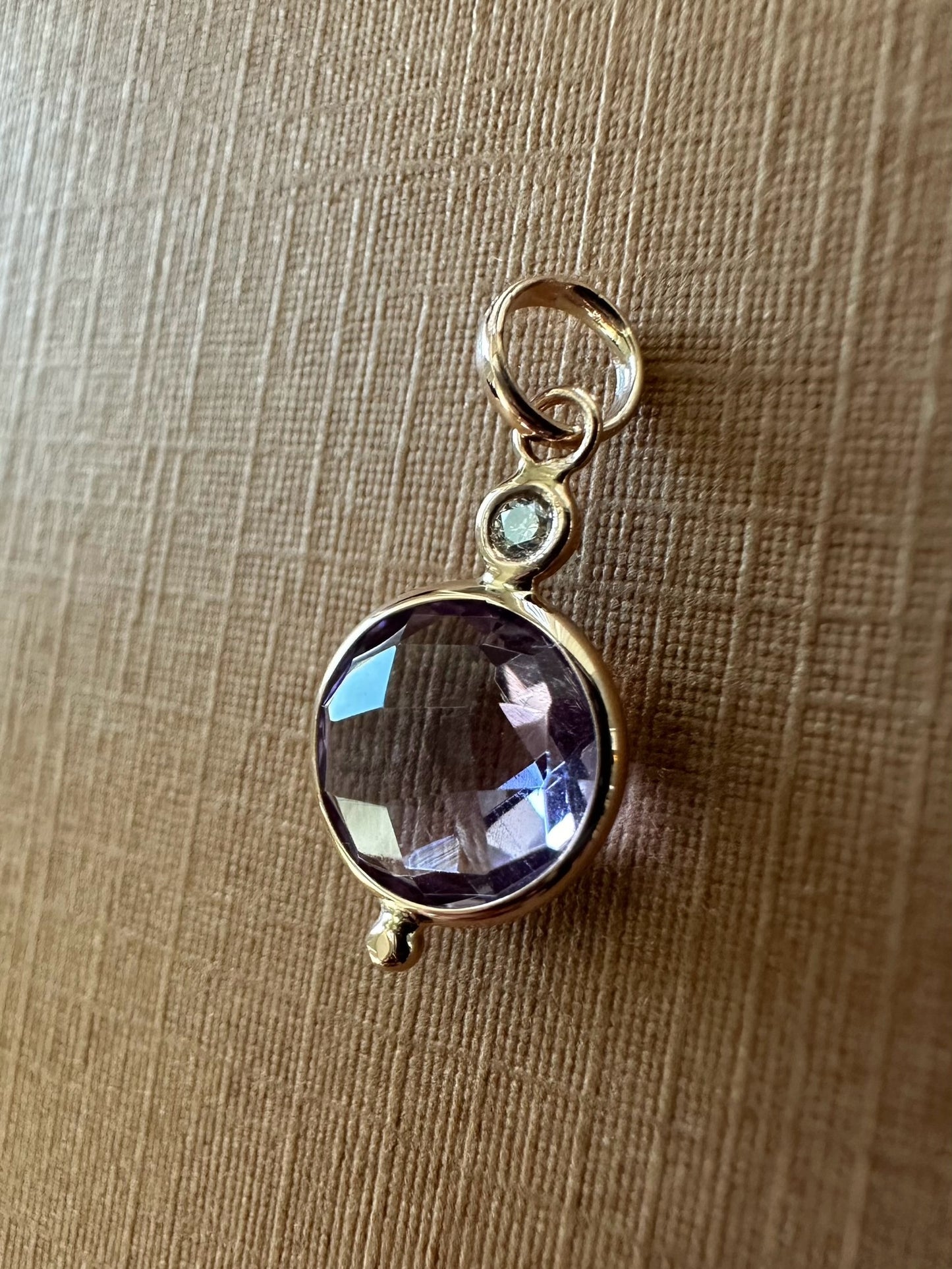 14K Solid Rose Gold, Diamond, Pink Amethyst Mini Pendant