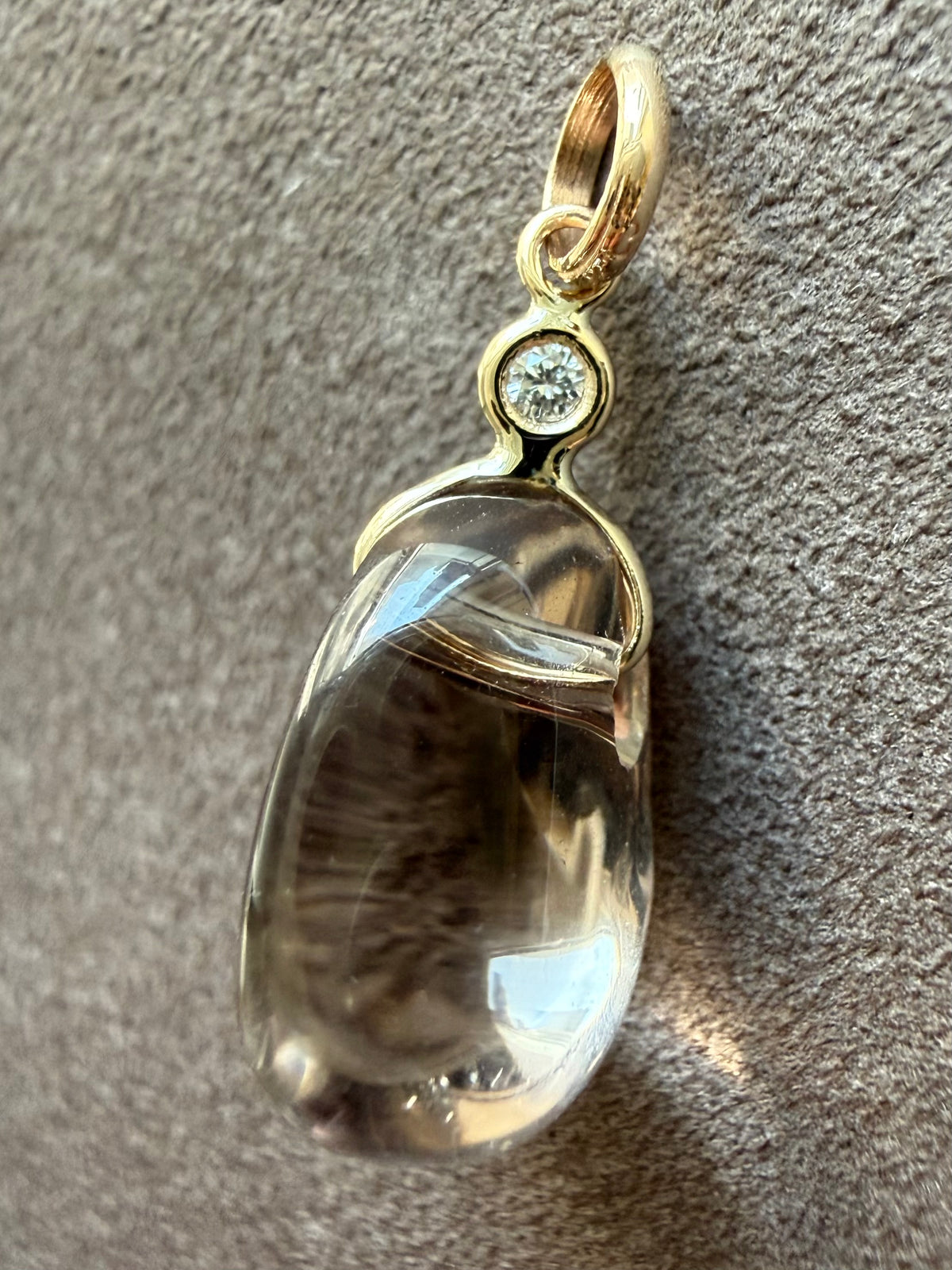 14k Solid Yellow Gold, Diamond, Smoky Quartz Tumbled Nugget Bead Pendant, Mini Size