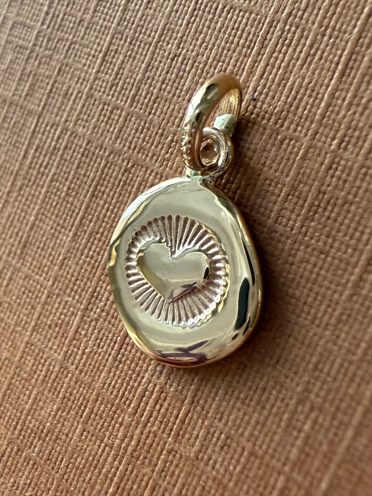 14K Solid Yellow Gold Nugget “Heart” Mini Pendant, Tiny Charm