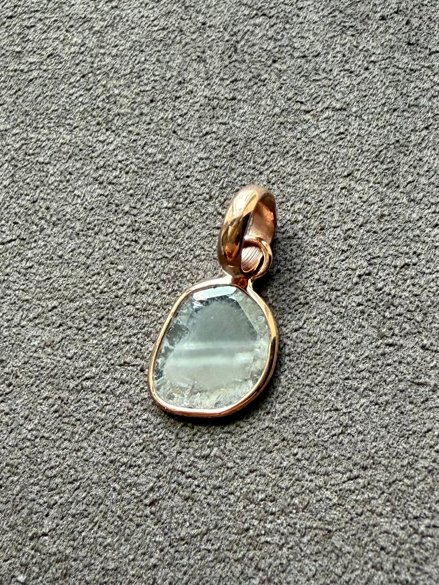 14k Solid Rose Gold, Natural Diamond Slice Mini Pendant