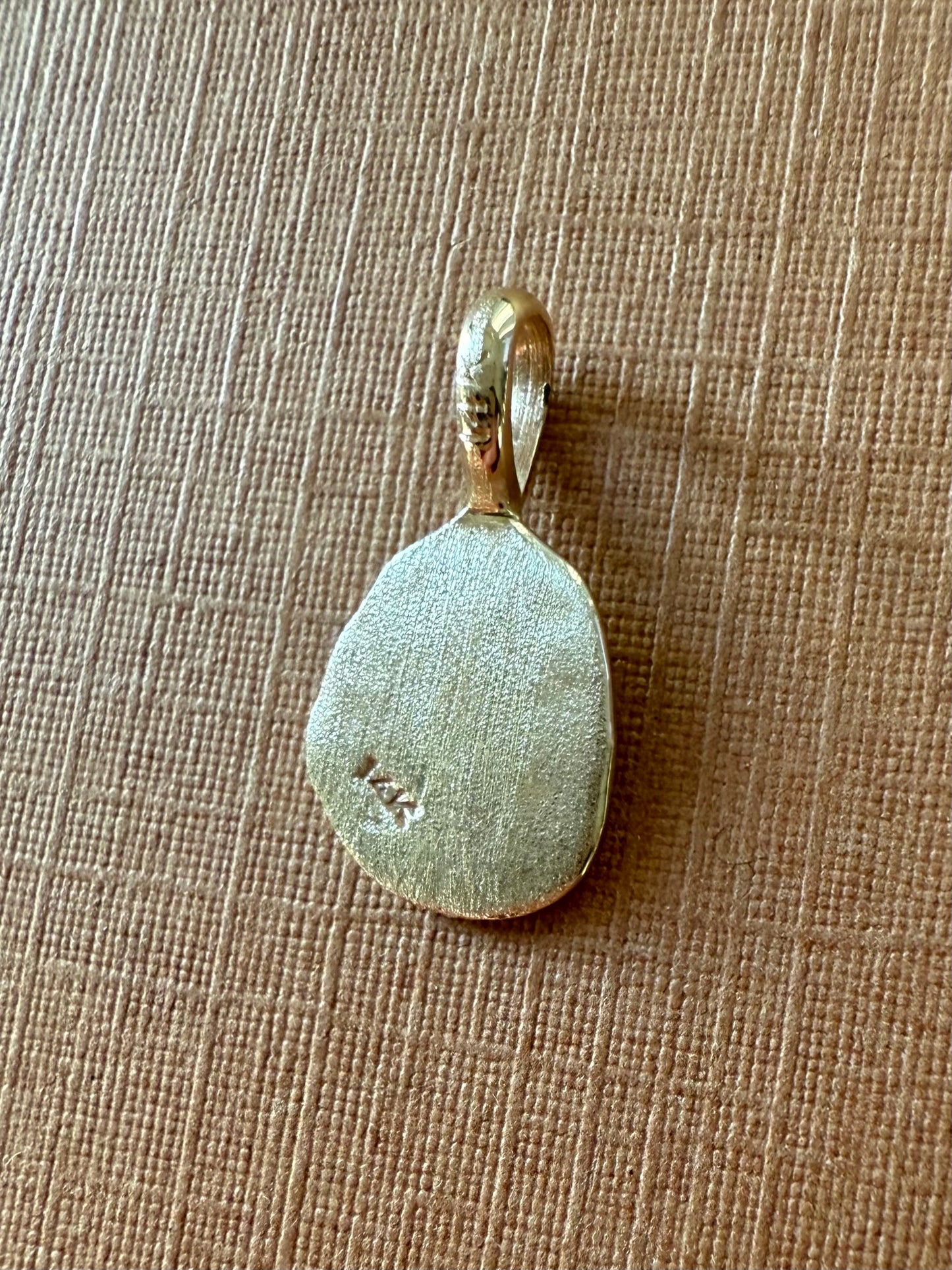14K Solid Yellow Gold Nugget “Ginkgo” Mini Pendant, Tiny Charm, Brushed “Satin” Finish