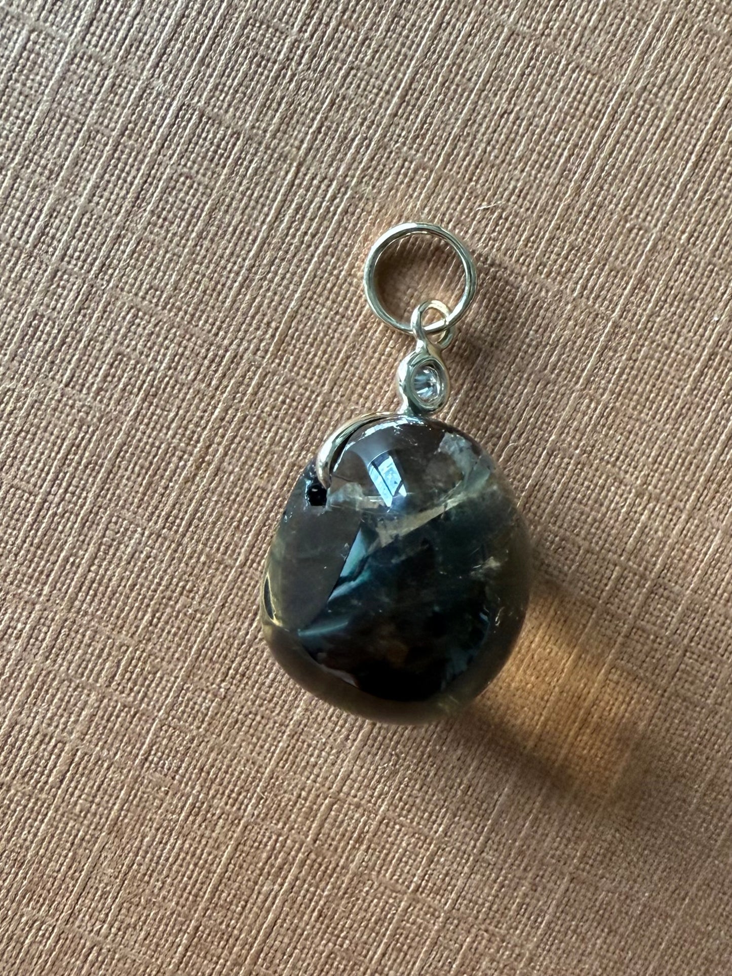 14k Solid Yellow Gold, Diamond, Dark Smoky Quartz Tumbled Nugget Bead Pendant, Mini Size