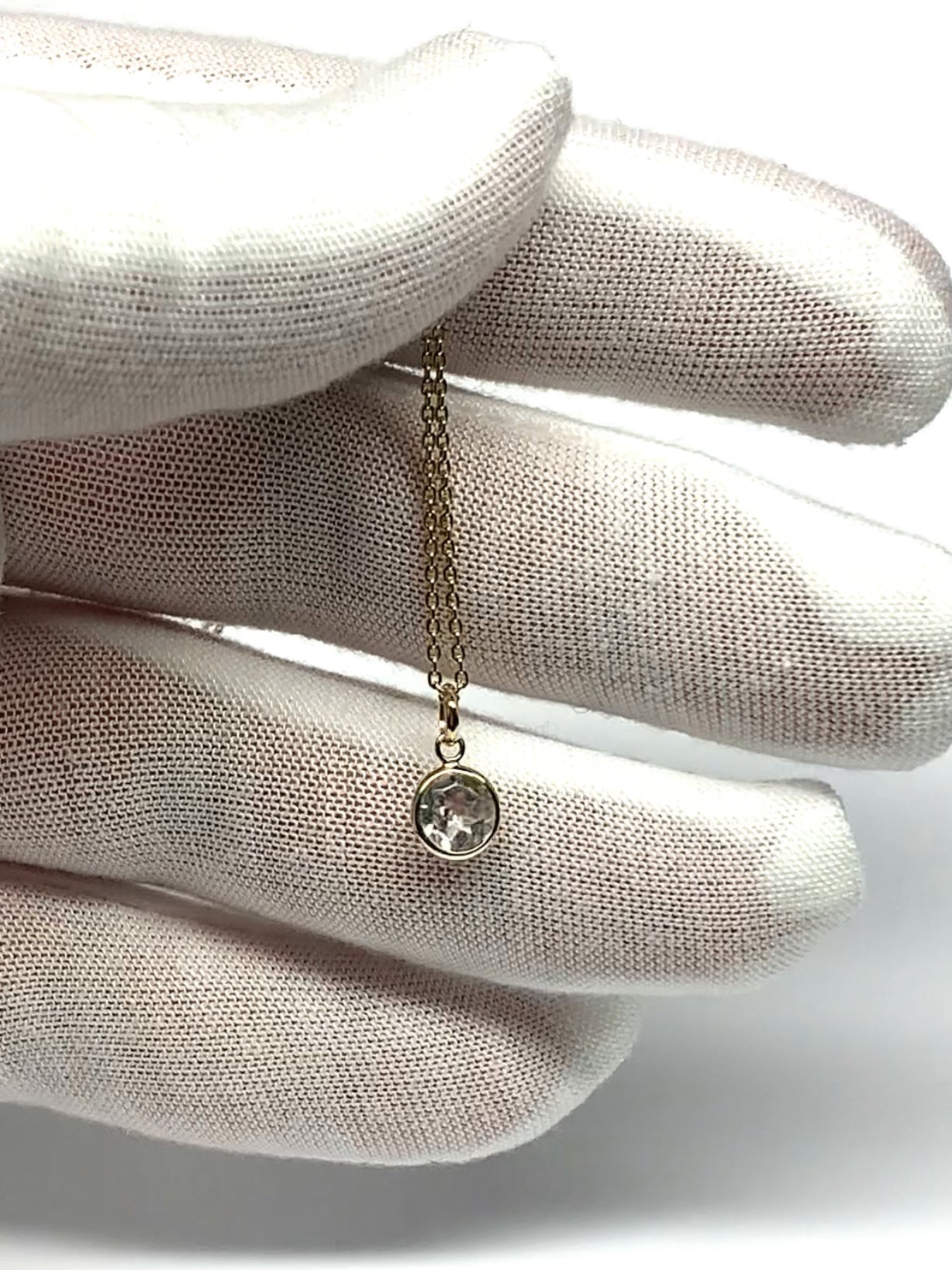 14k Solid Yellow Gold, White Topaz Mini Pendant