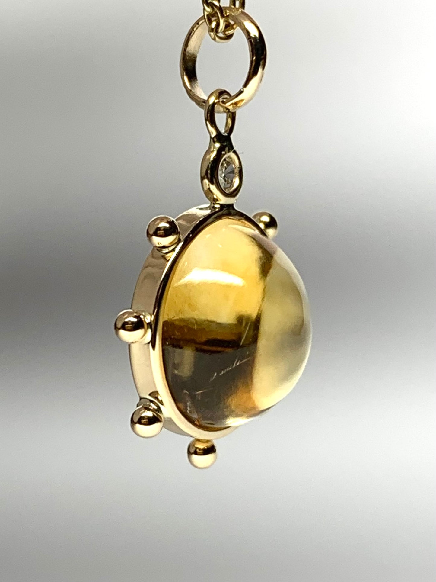 14k Solid Yellow Gold, Yellow Citrine, Diamond “Sun” Pendant, Mini Size