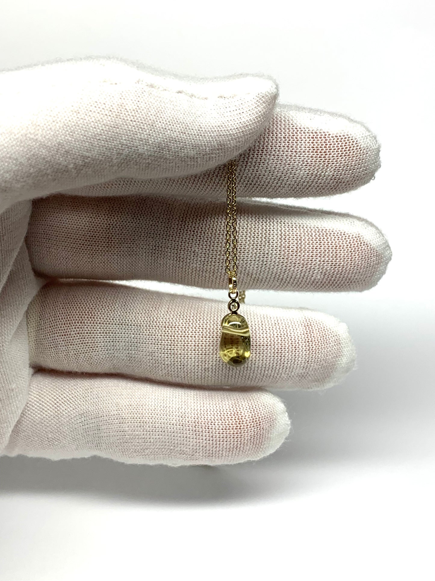 14k Solid Yellow Gold, Diamond, Lemon Quartz Tumbled Nugget Bead Pendant, Mini Size
