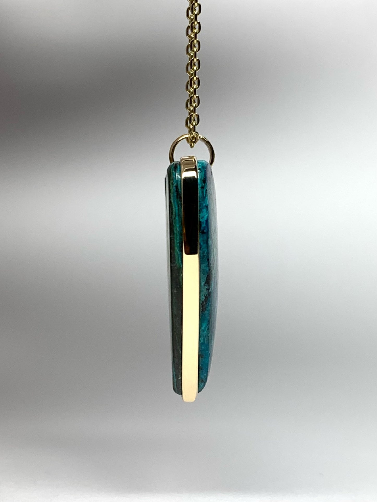 14k Solid Yellow Gold, Blue Chrysocolla “Heart” Pendant