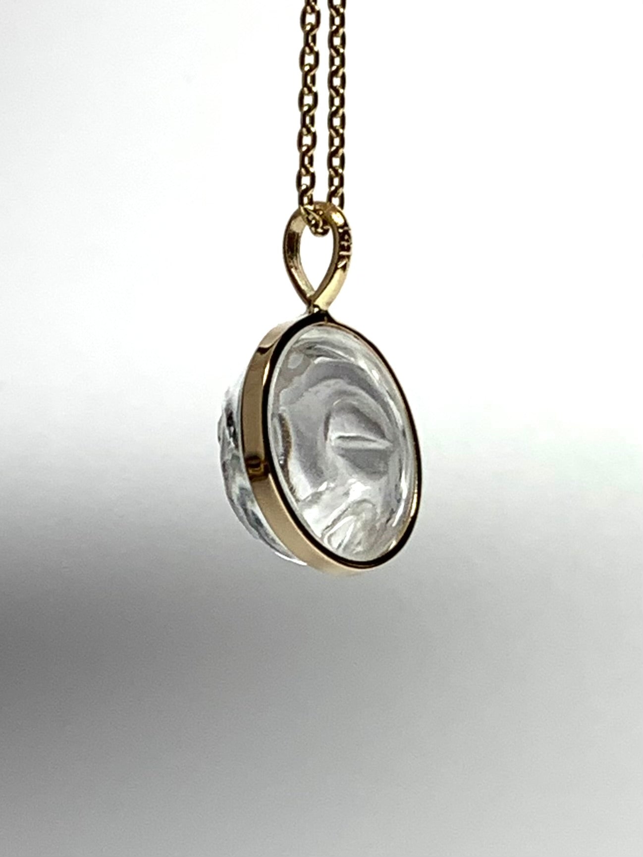 "The Moon" Pendant, 14K Solid Yellow Gold, Clear Quartz, Small Size