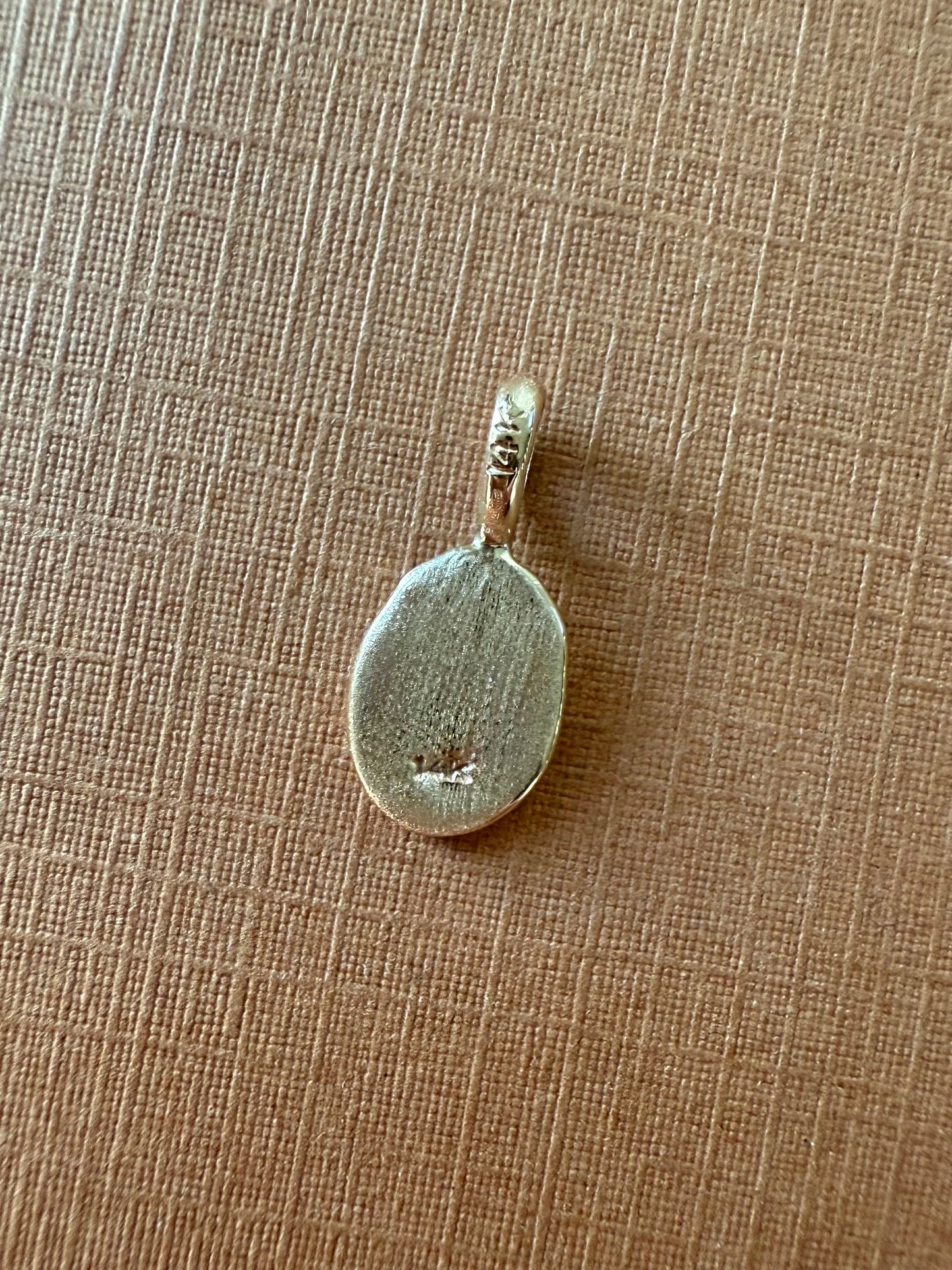 14k Solid Yellow Gold Nugget “Olive Branch”, Mini Pendant, Tiny Charm, Brushed Satin Finish
