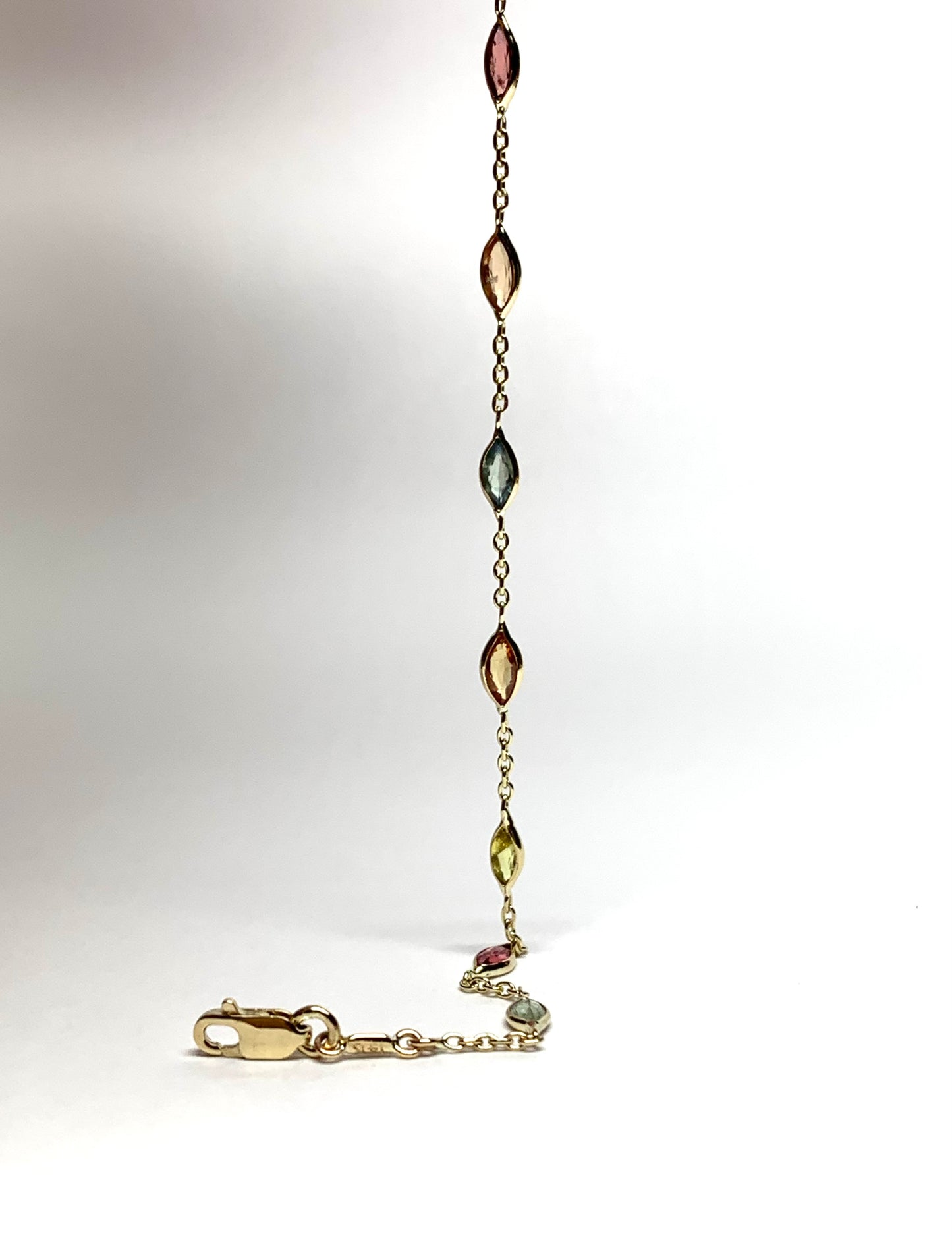 14k Solid Yellow Gold Bracelet, Multi Color Sapphire Marquis Gemstones