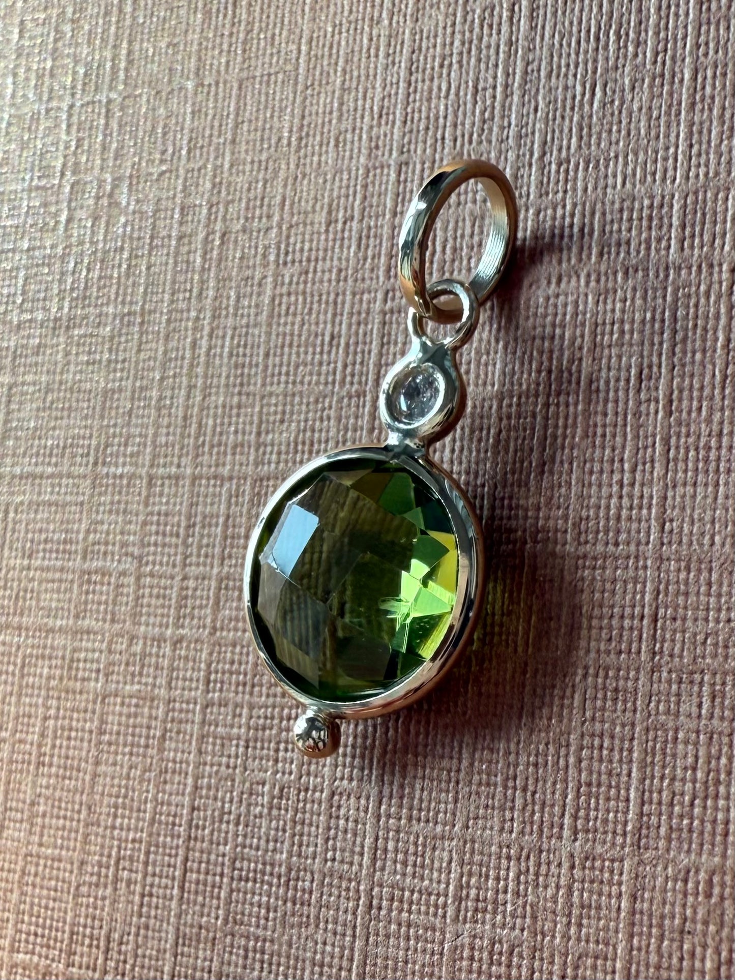 14k Solid Yellow Gold, Diamond, Green Peridot Mini Pendant