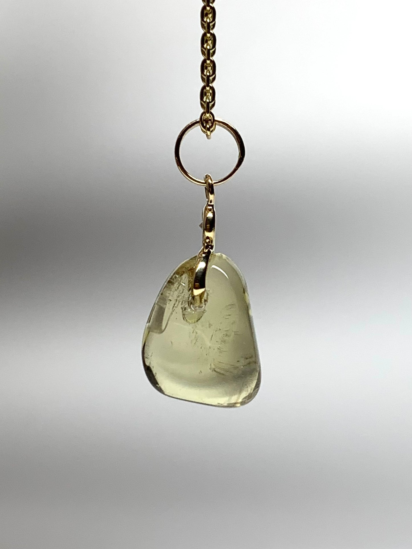 14k Solid Yellow Gold, Diamond, Lemon Quartz Tumbled Nugget Bead Pendant, Mini Size