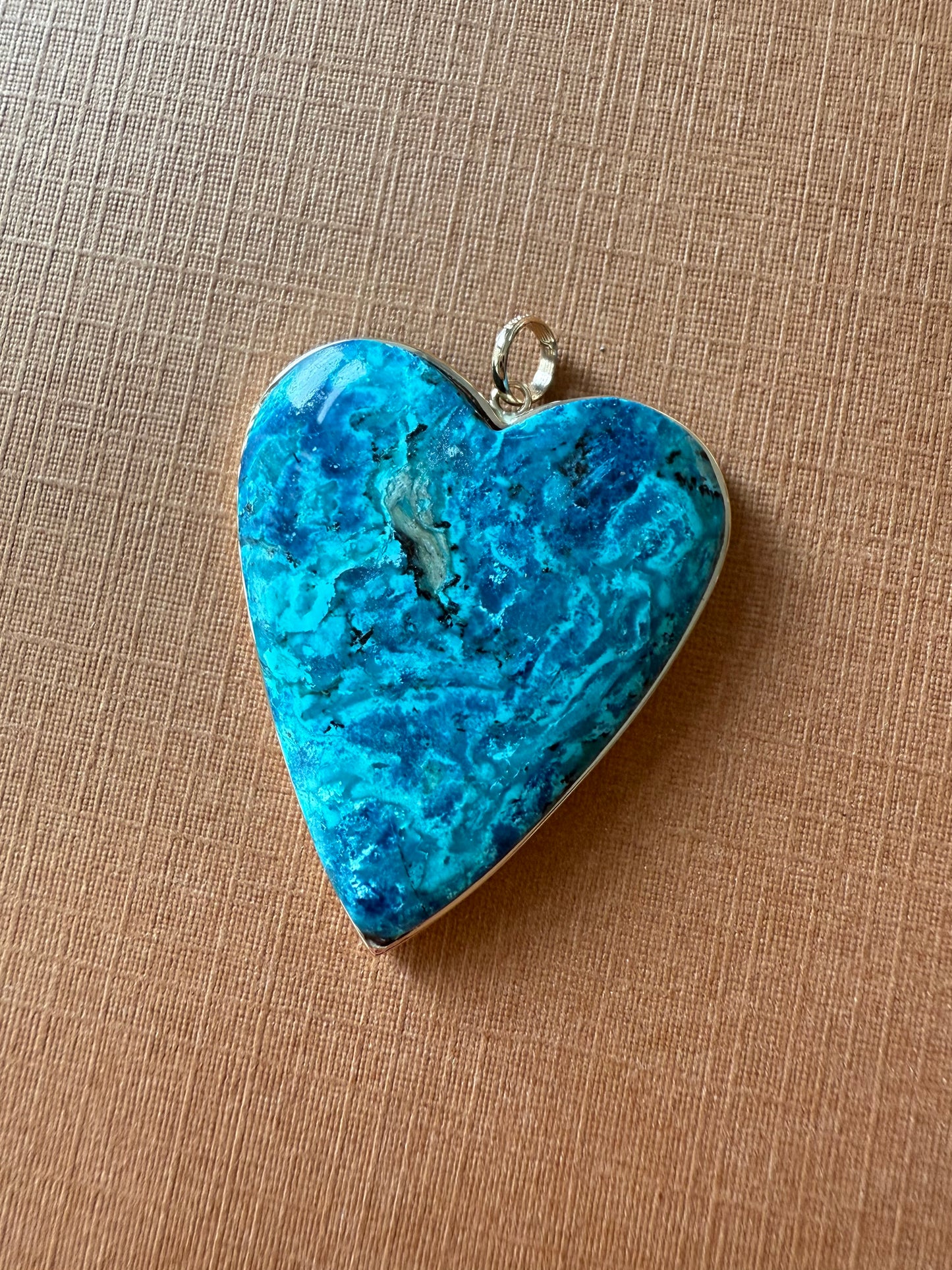 14k Solid Yellow Gold, Blue Chrysocolla “Heart” Pendant