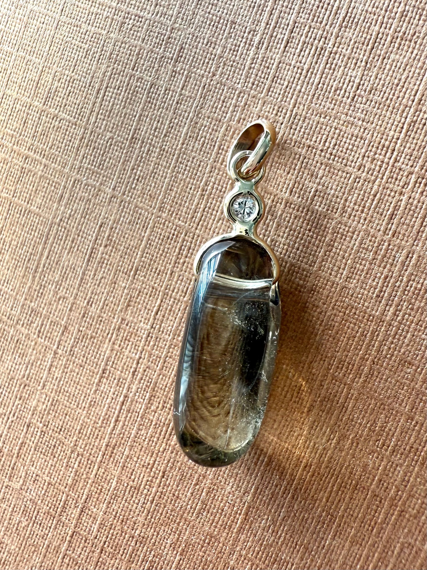 14k Solid Yellow Gold, Diamond, Lemon Quartz Tumbled Nugget Bead Pendant, Mini Size
