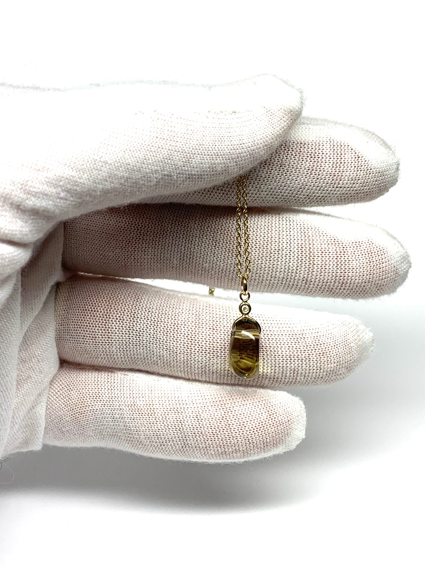 14k Solid Yellow Gold, Diamond, Lemon Quartz Tumbled Nugget Bead Pendant, Mini Size