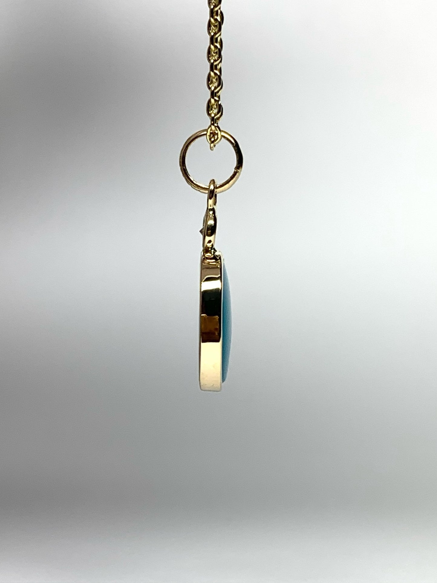 14k Solid Yellow Gold, Diamond, Blue Sleeping Beauty Turquoise Pendant, Mini Size