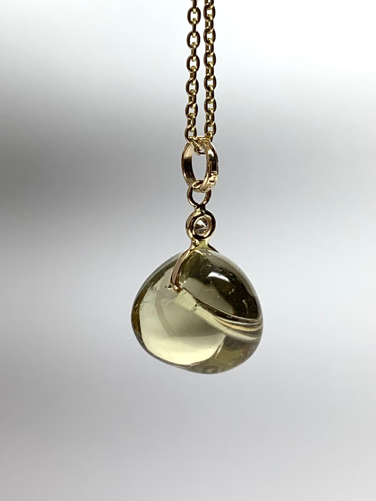 14k Solid Yellow Gold, Diamond, Lemon Quartz Tumbled Nugget Bead Pendant, Mini Size