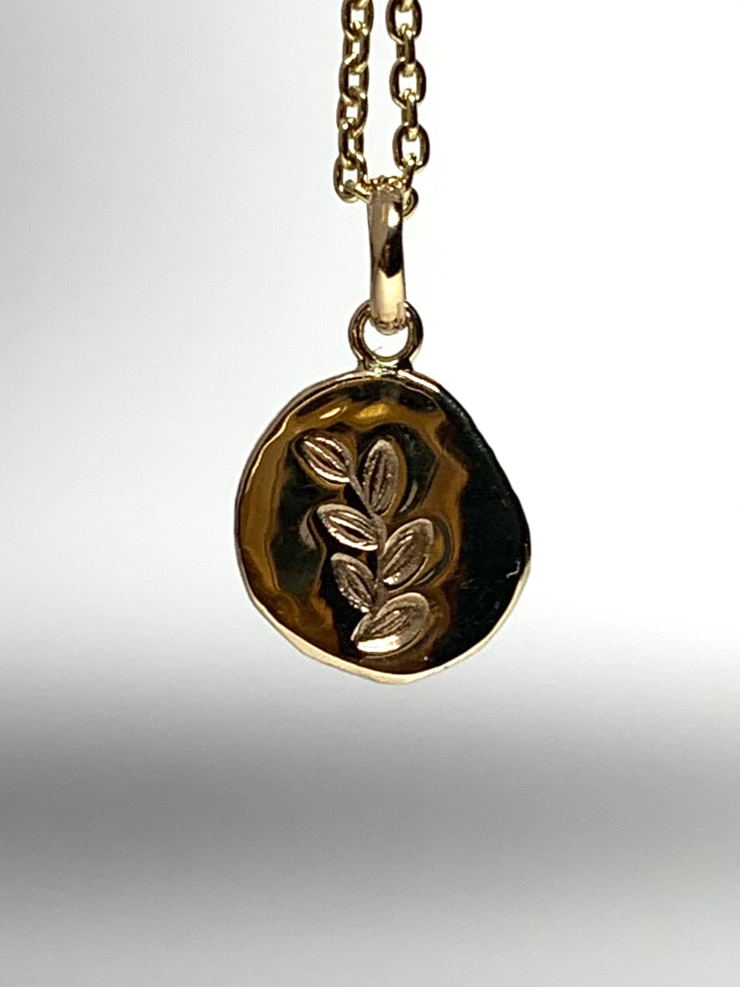 14k Solid Yellow Gold Nugget “Olive Branch”, Mini Pendant, Tiny Charm