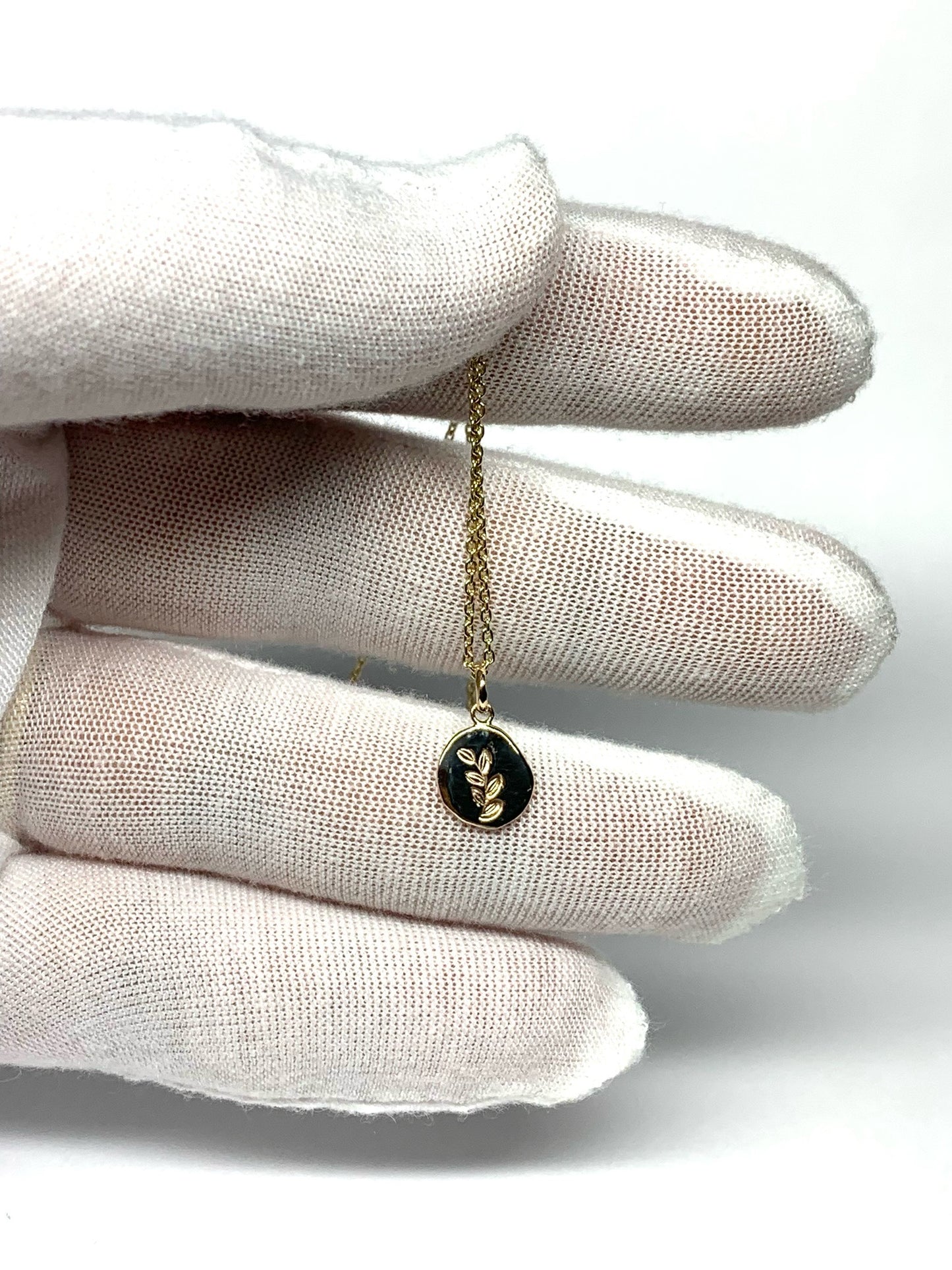 14k Solid Yellow Gold Nugget “Olive Branch”, Mini Pendant, Tiny Charm