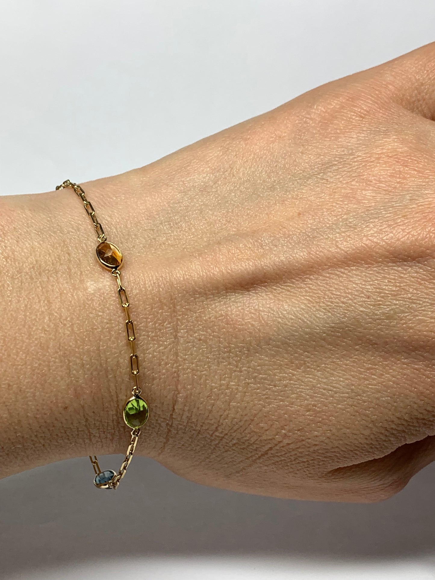10k Solid Yellow Gold Bracelet, Multi Color Gemstones