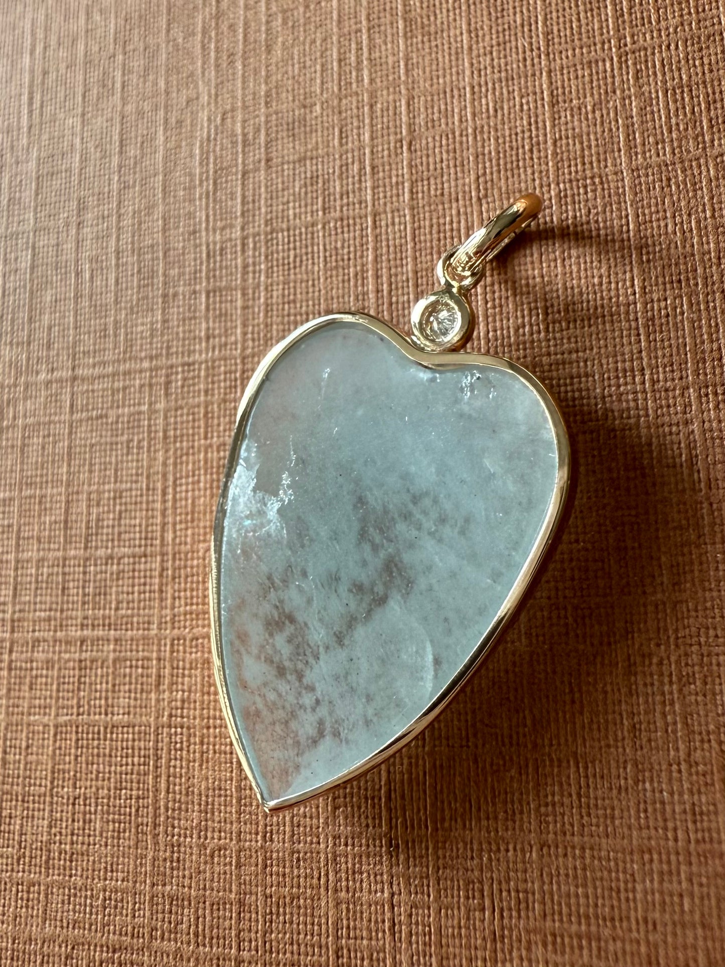 14k Solid Yellow Gold, Diamond, Pale Blue Aquamarine “Heart” Pendant