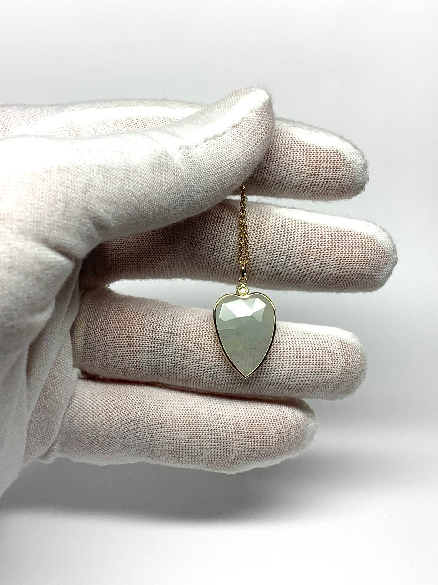 14k Solid Yellow Gold, Diamond, Pale Blue Aquamarine “Heart” Pendant