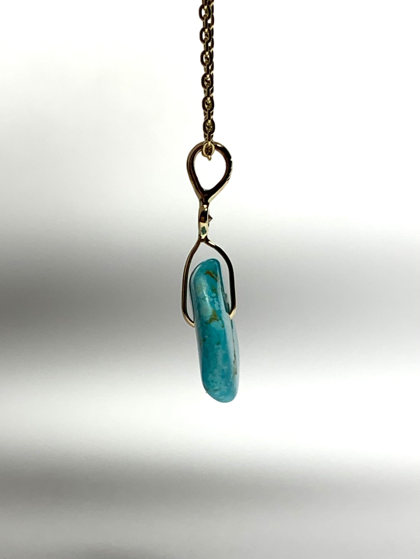 14K Solid Yellow Gold, White Diamond, Blue Turquoise “Donut” Mini Pendant