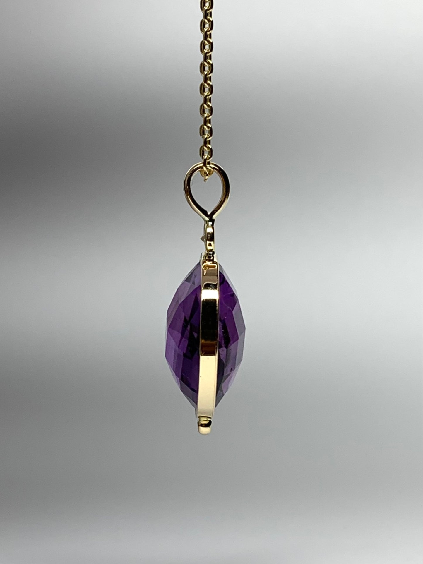 14K Solid Yellow Gold, Diamond, Purple Amethyst Pendant