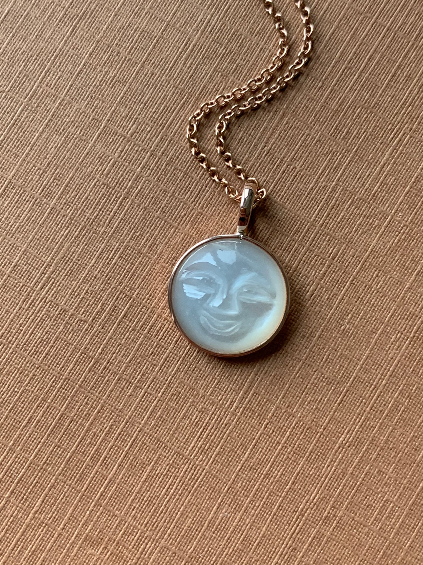 14k Solid Rose Gold, Natural White Moonstone "Moon" Pendant, Small Size