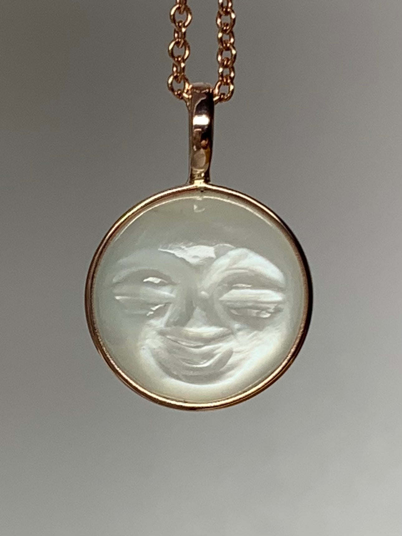 14k Solid Rose Gold, Natural White Moonstone "Moon" Pendant, Small Size