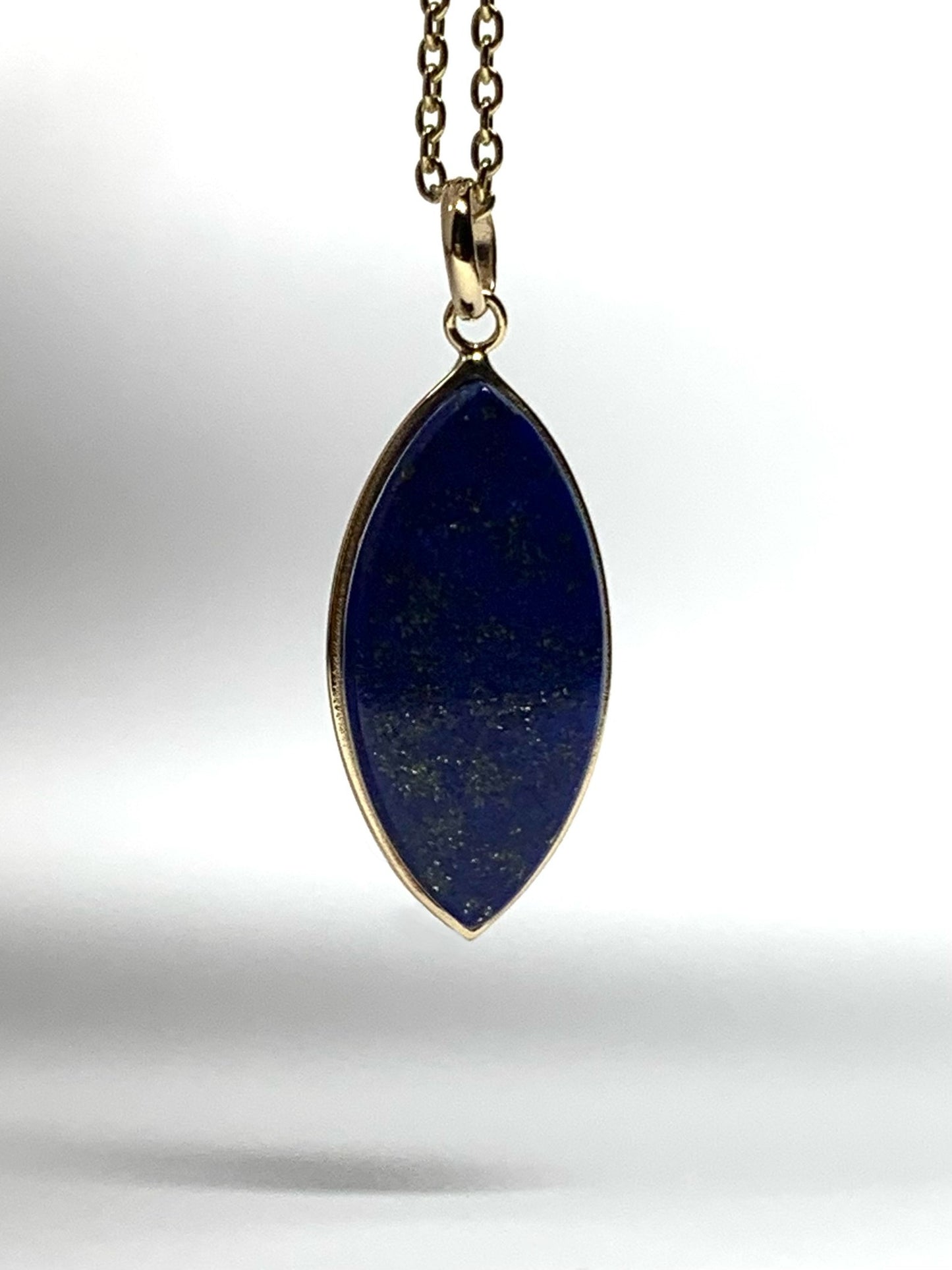 14k Solid Yellow Gold, Natural Blue Lapis Lazuli Marquise Pendant