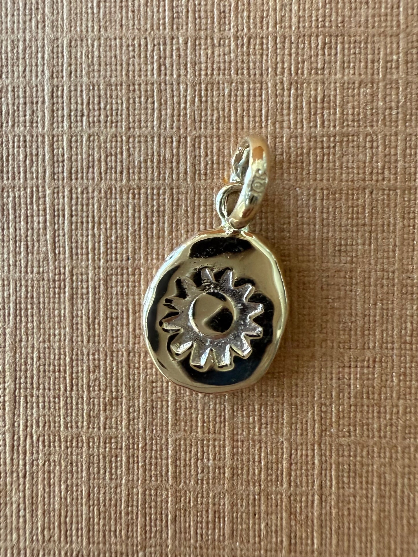 10k Solid Yellow Gold Nugget “Day and Night” Mini Pendant, Double Sided Tiny Charm