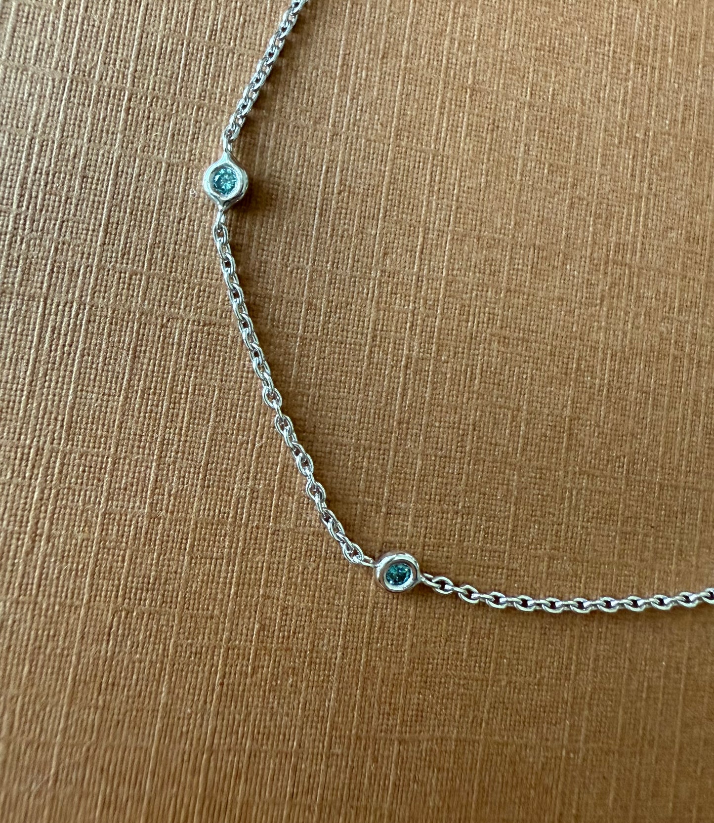 14k Solid White Gold, Genuine Blue Diamonds Station Bracelet