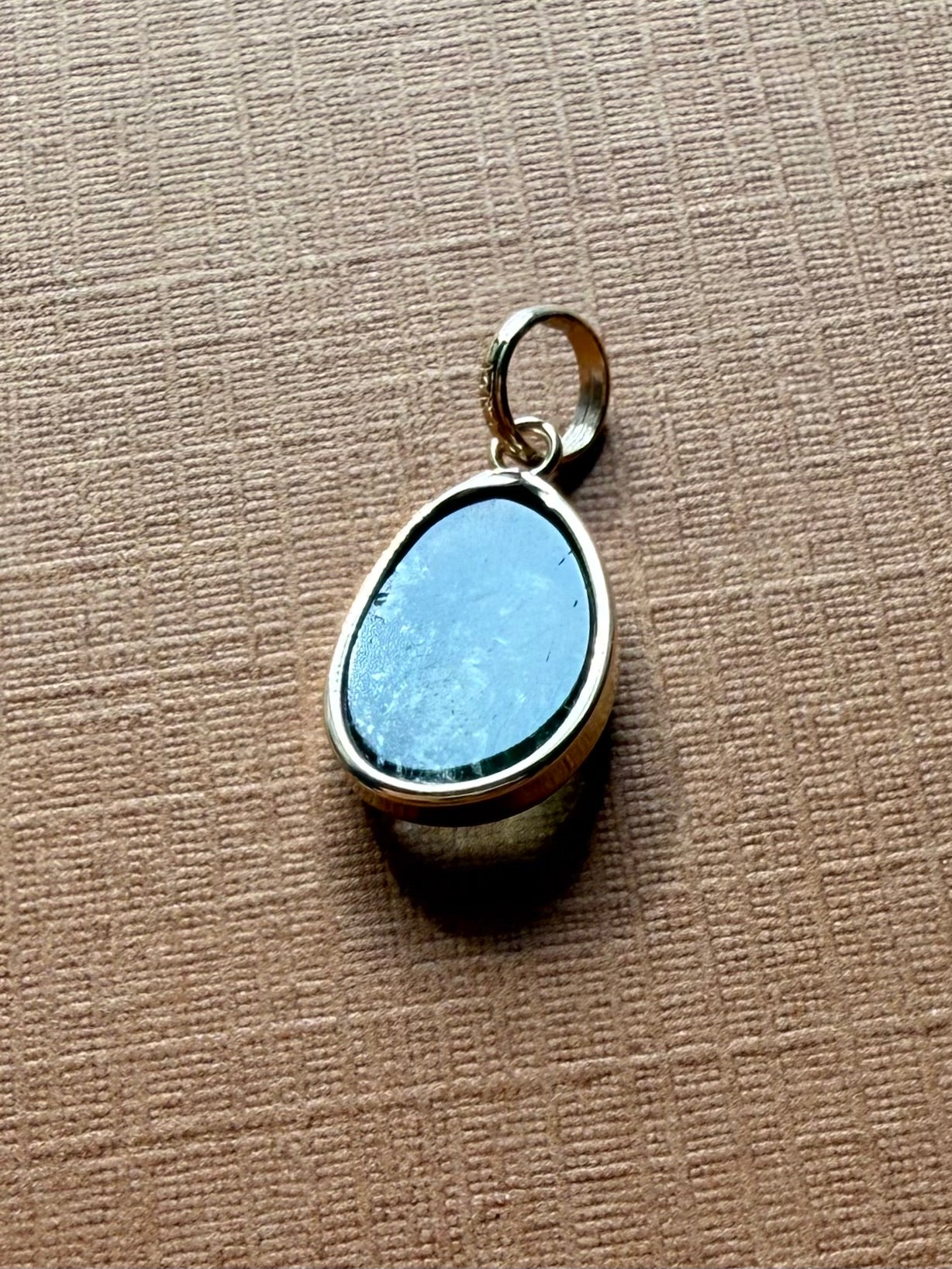 14k Solid Yellow Gold, Natural Dark Green Tourmaline Mini Pendant