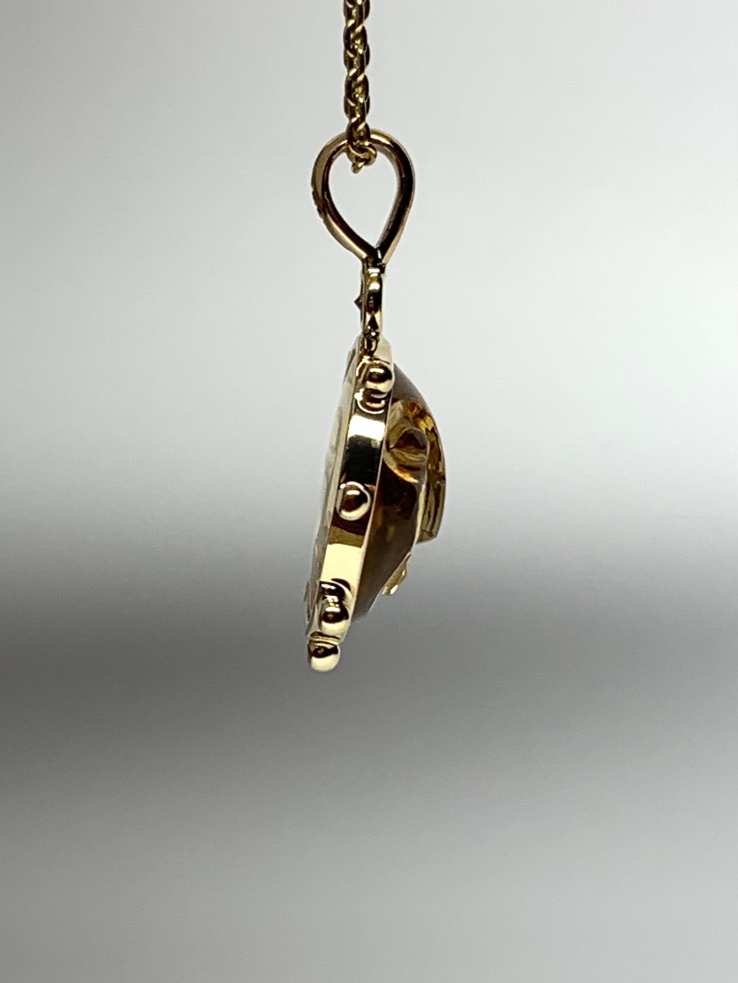 14k Solid Yellow Gold, White Diamond, Yellow Citrine “Sun” Pendant, Small Size