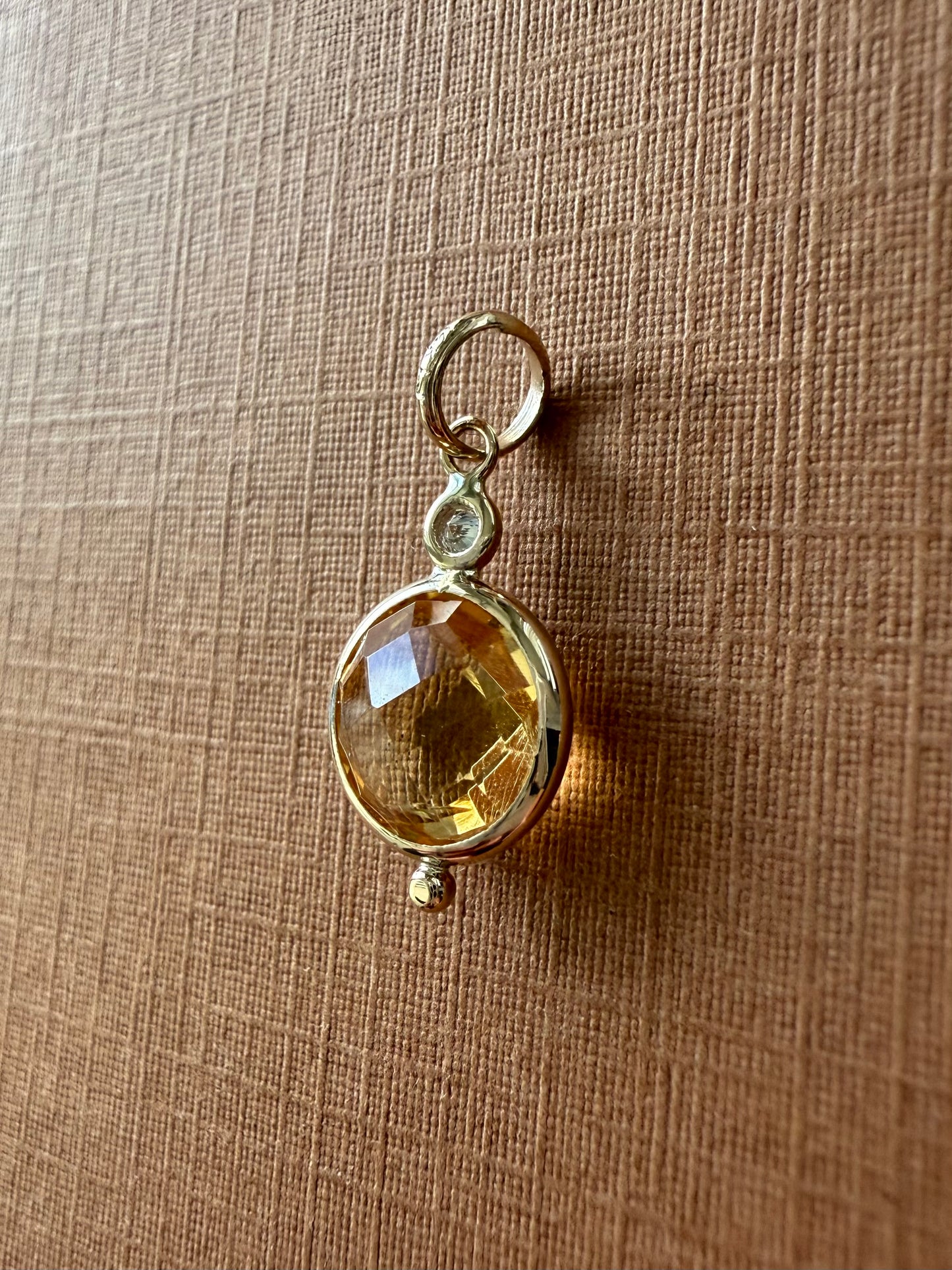 14K Solid Yellow Gold, Diamond, Citrine Mini Pendant