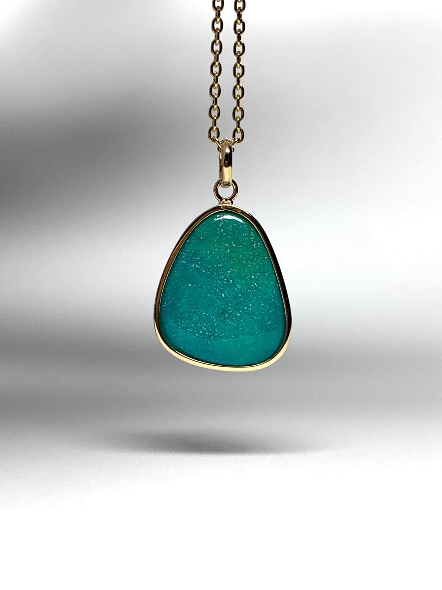 14k Solid Yellow Gold, Natural Sleeping Beauty Turquoise Pendant, Mini Size