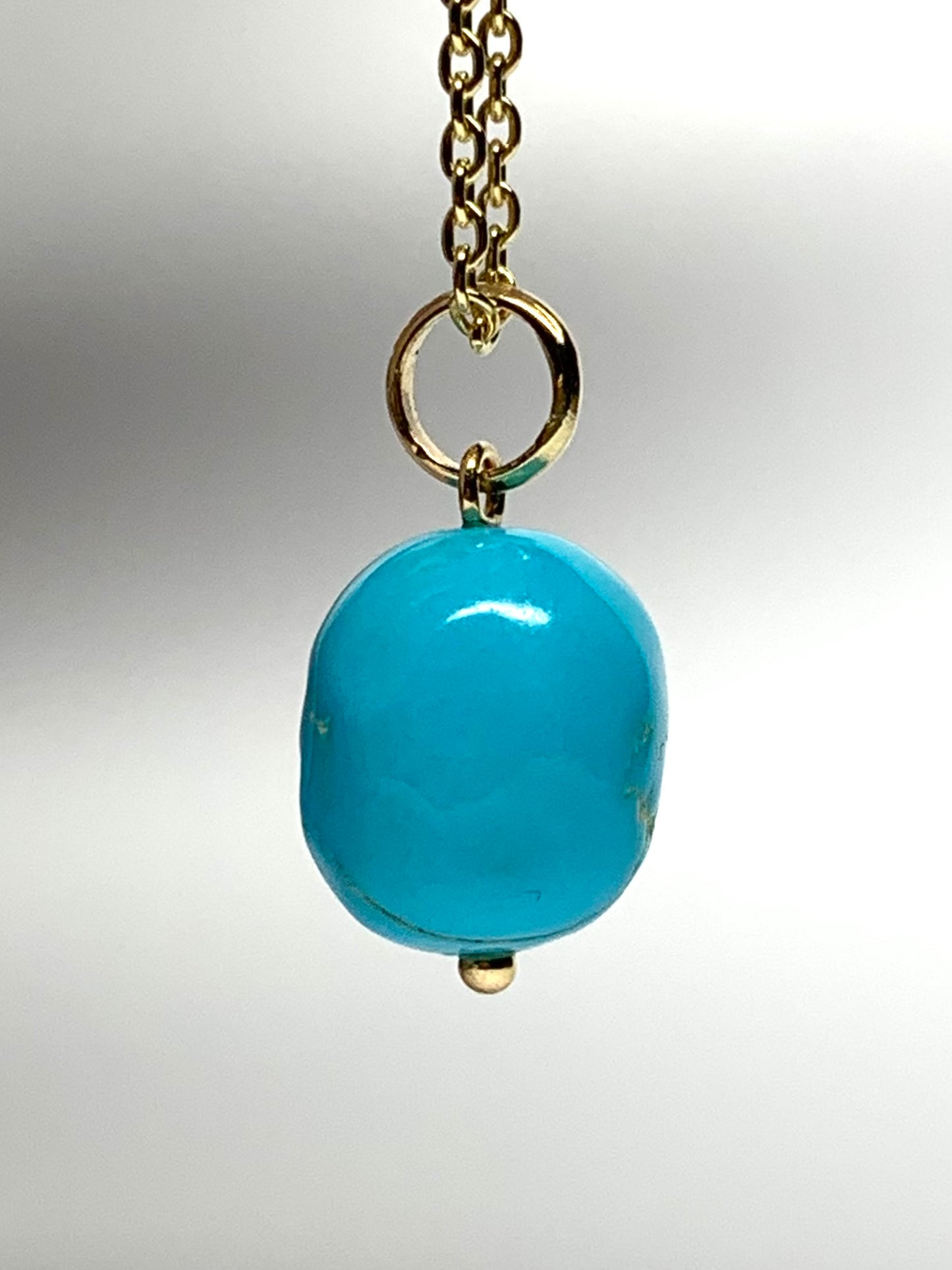 14k Solid Yellow Gold, Natural Turquoise Nugget Bead Pendant