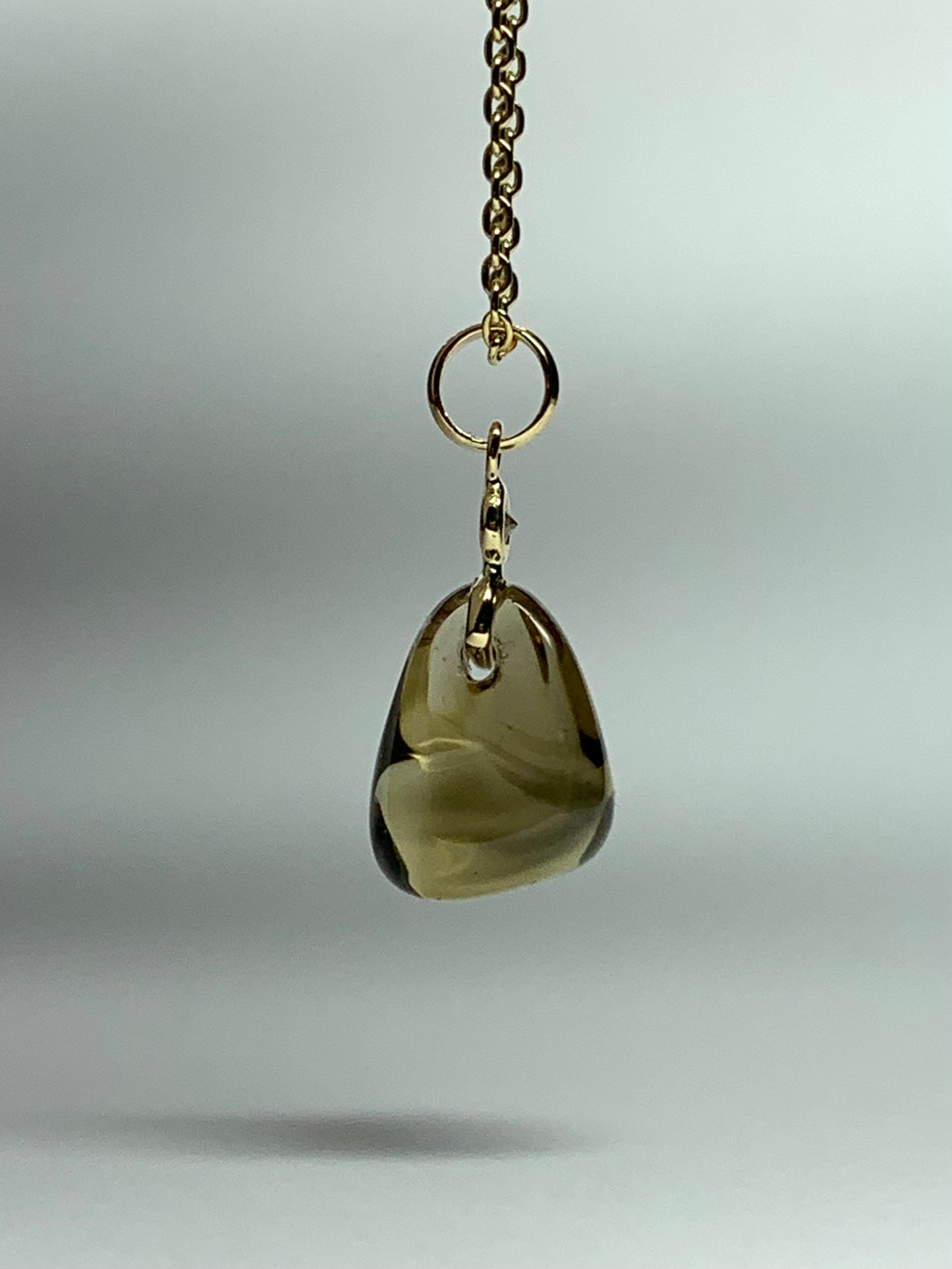 14k Solid Yellow Gold, Diamond, Dark Lemon Quartz Tumbled Nugget Bead Pendant, Mini Size