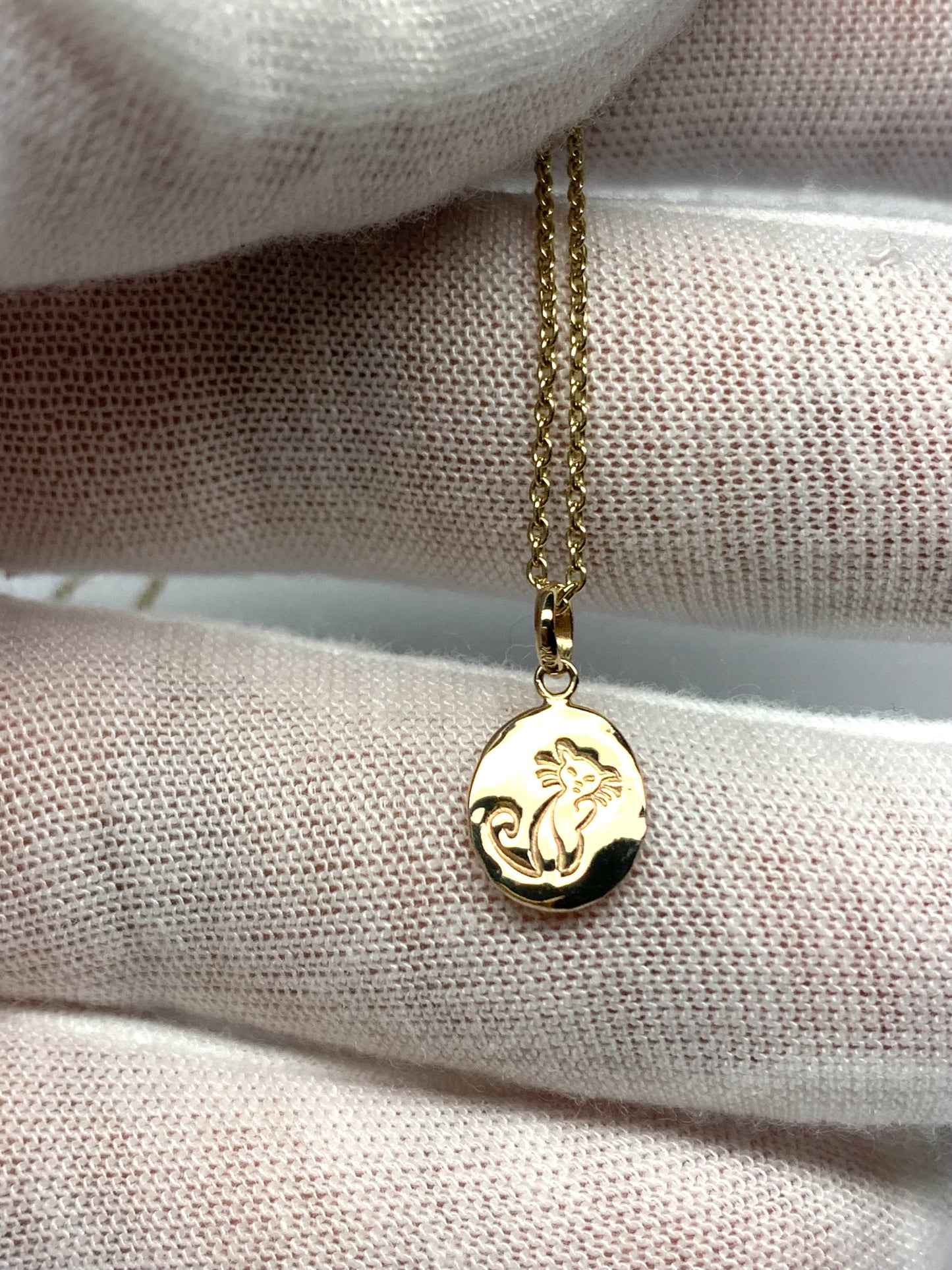 10k Solid Yellow Gold Nugget Mini Pendant “Cat”, Tiny Charm