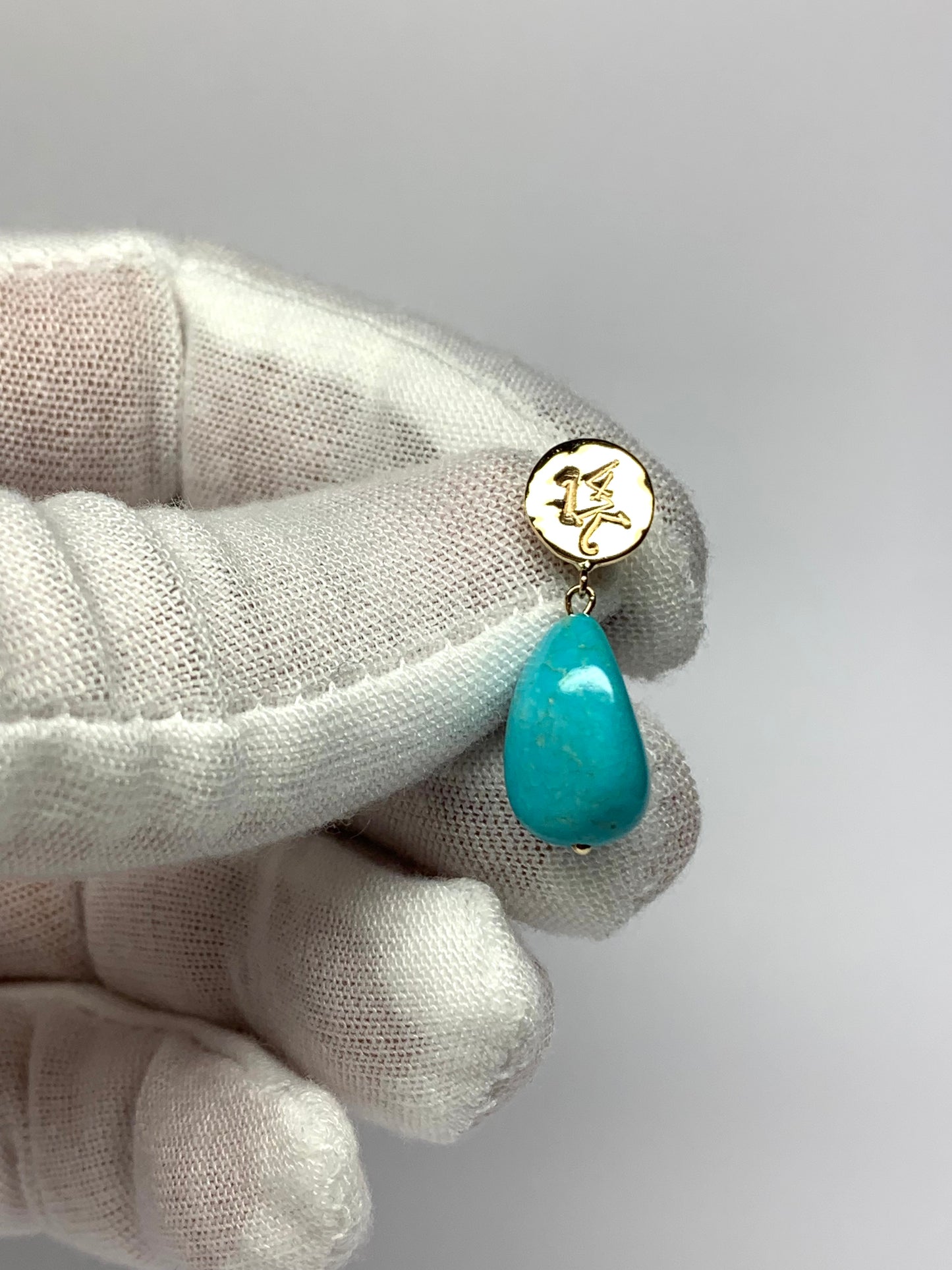 14k Solid Yellow Gold Nuggets, Natural Sleeping Beauty Turquoise Drop Earrings